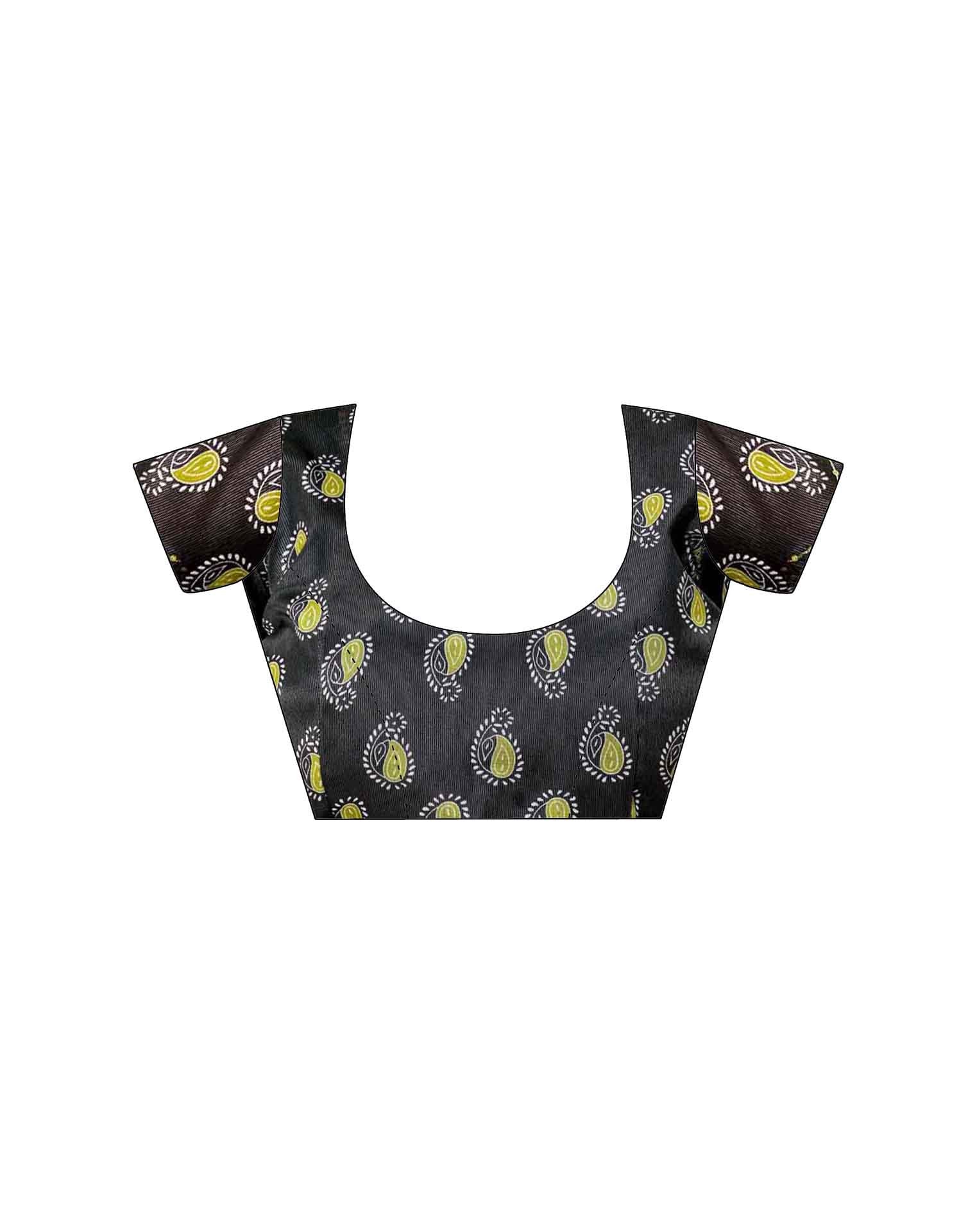 Olive Green Chanderi Printed Saree