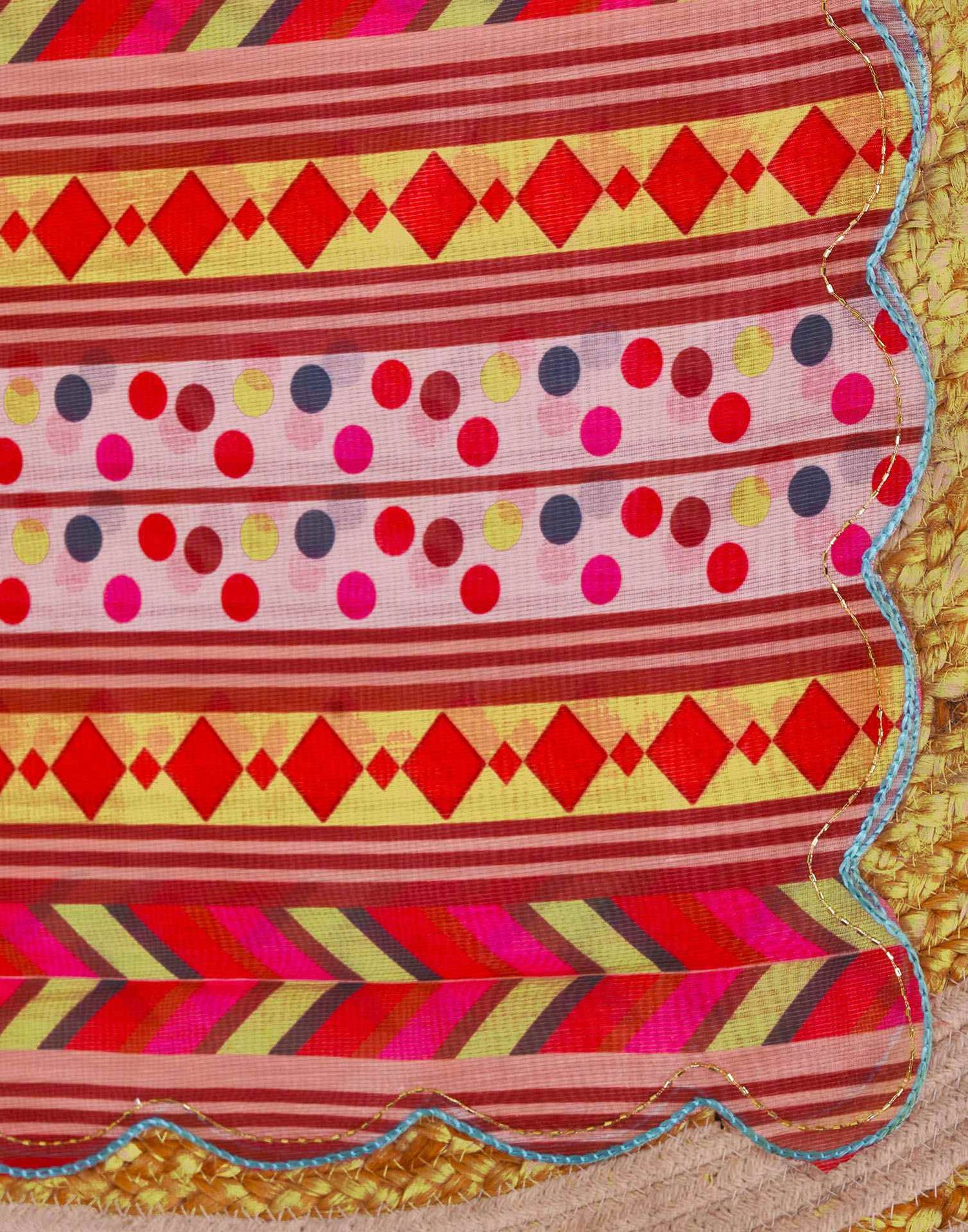 Teal Blue Chanderi Floral Printed Saree