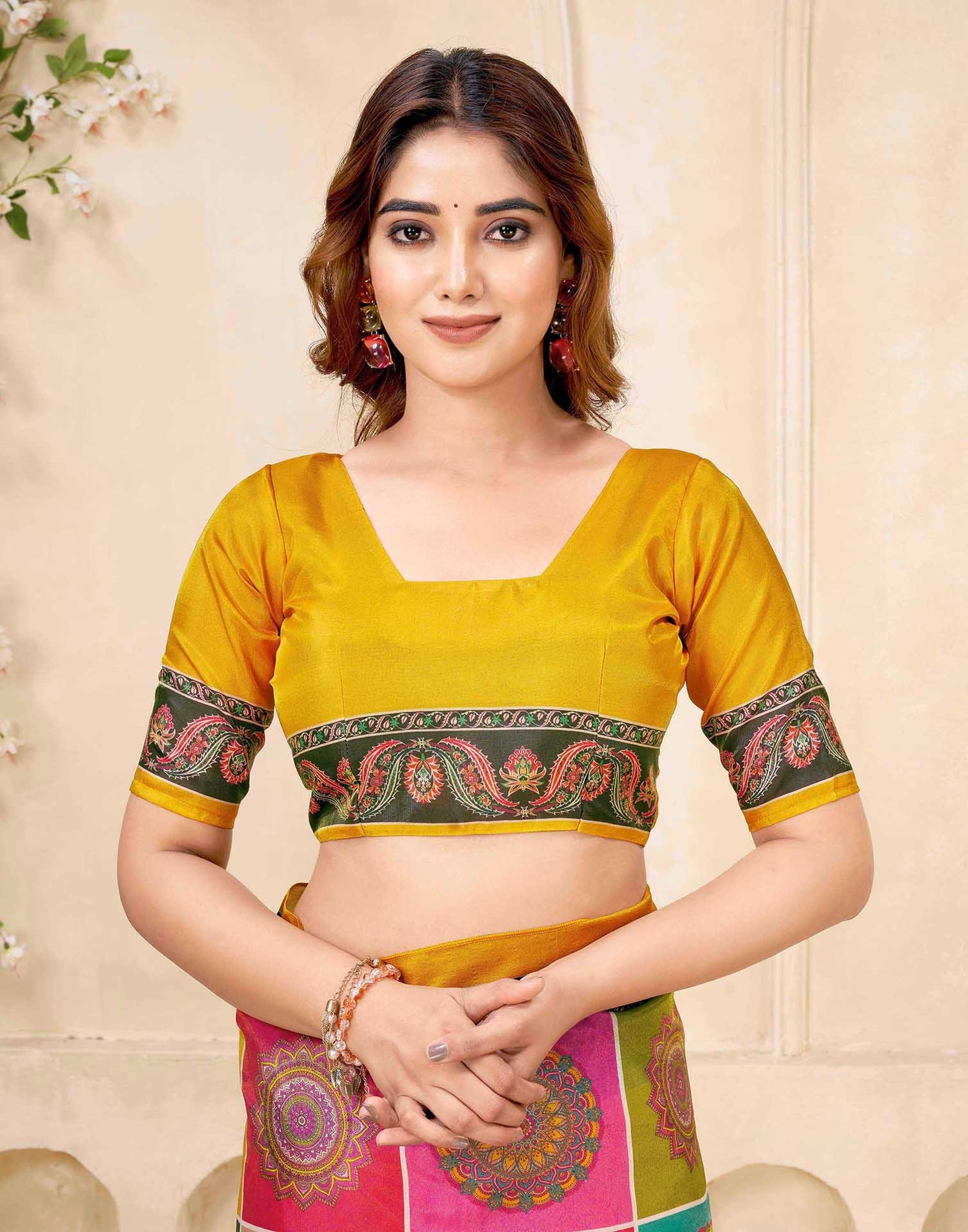 Mustard Yellow Chanderi Printed Saree