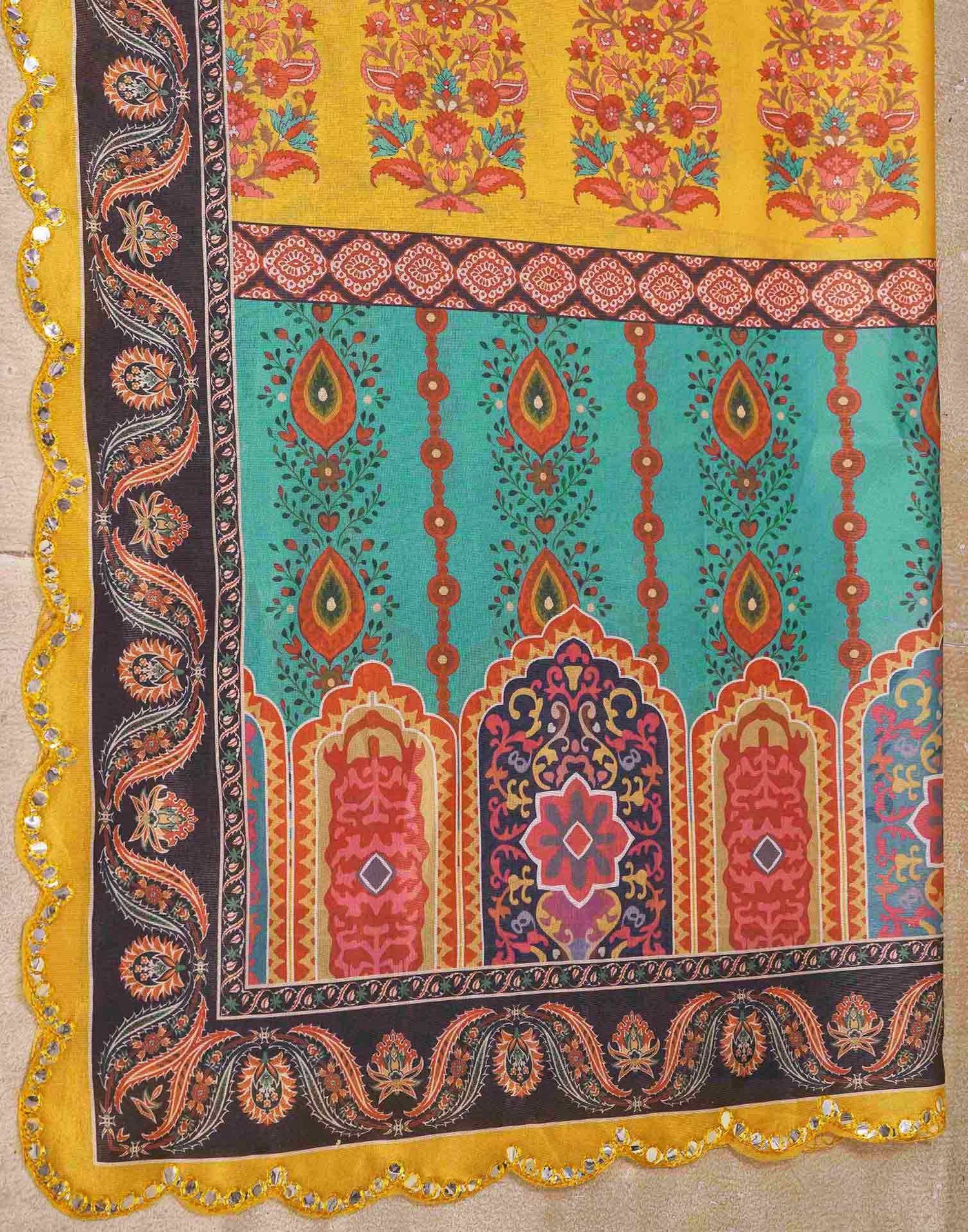 Mustard Yellow Chanderi Printed Saree