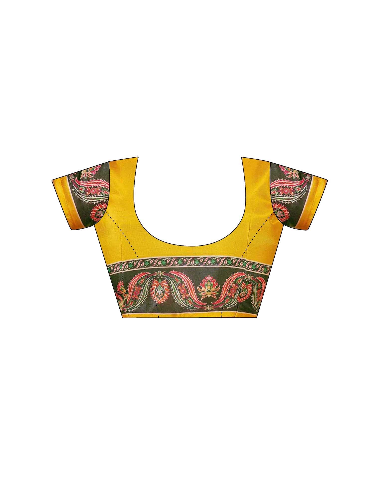 Mustard Yellow Chanderi Printed Saree