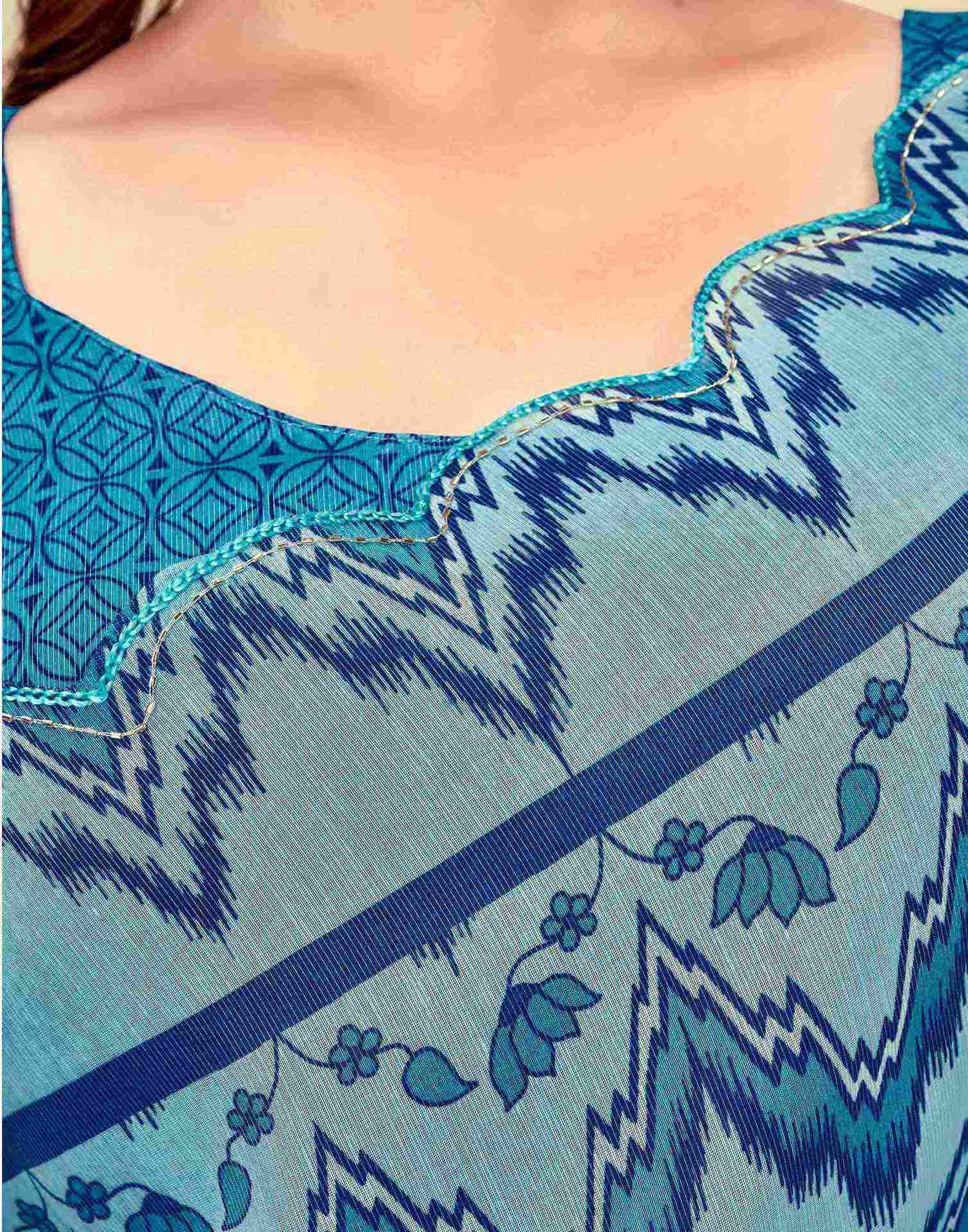 Sky Blue Chanderi Printed Saree