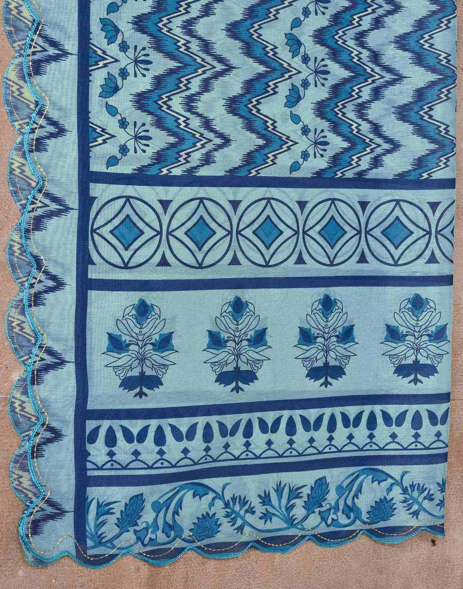 Sky Blue Chanderi Printed Saree