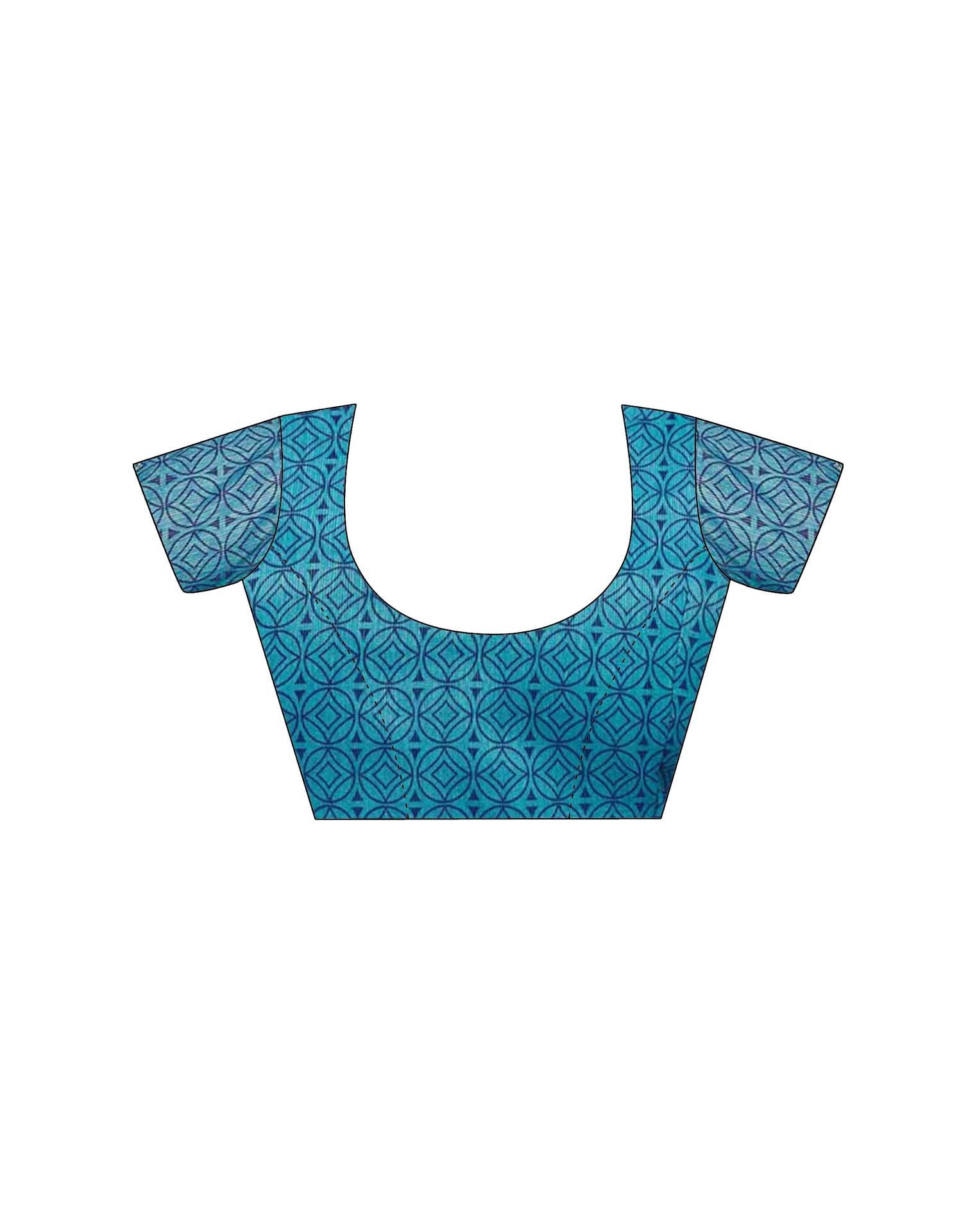 Sky Blue Chanderi Printed Saree