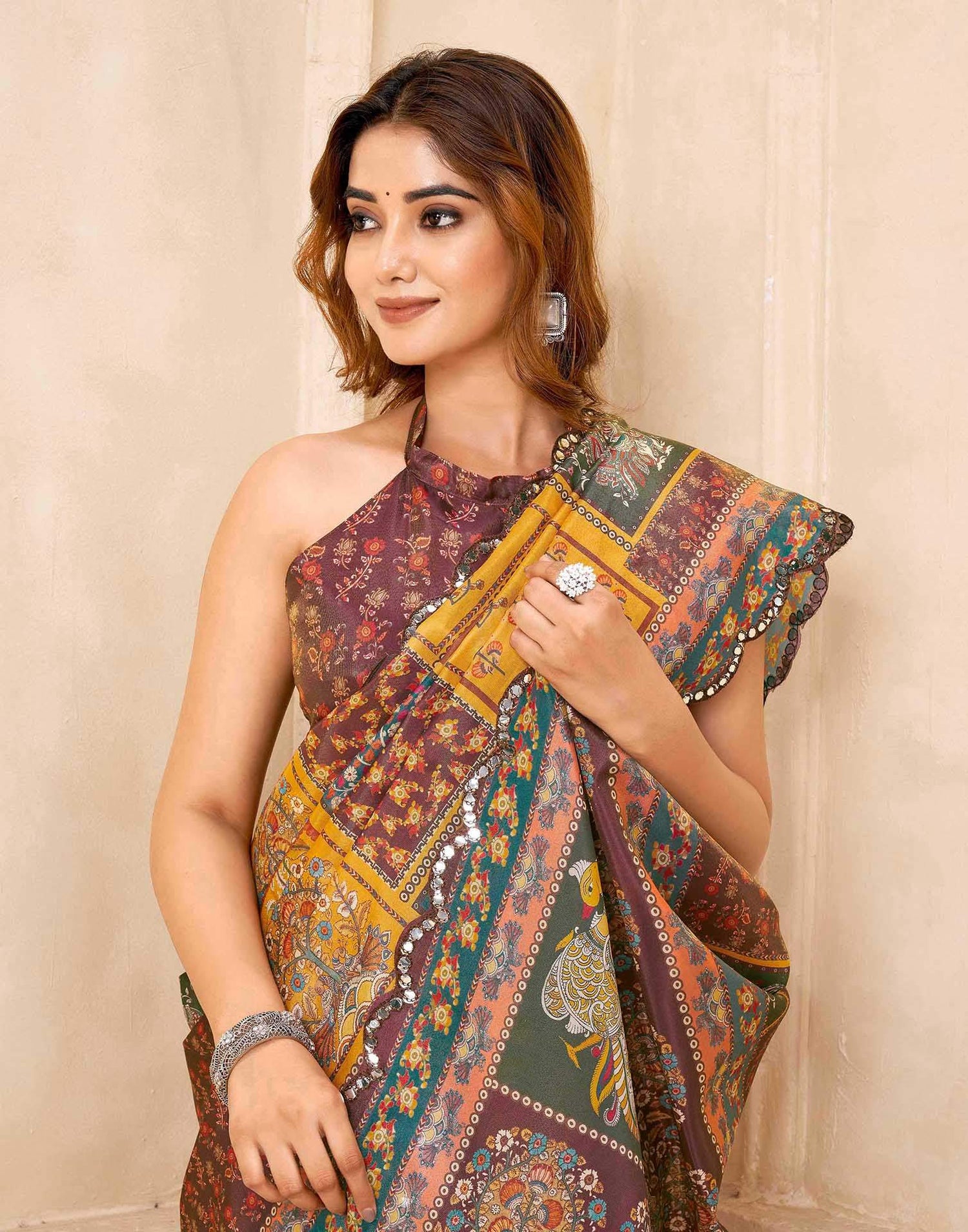 Mustard Yellow Chanderi Printed Saree