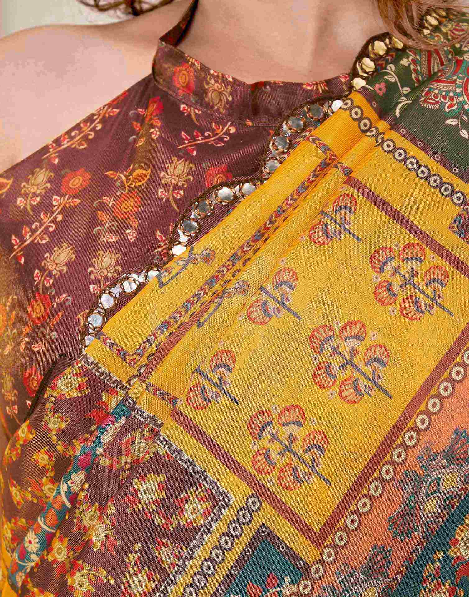 Mustard Yellow Chanderi Printed Saree