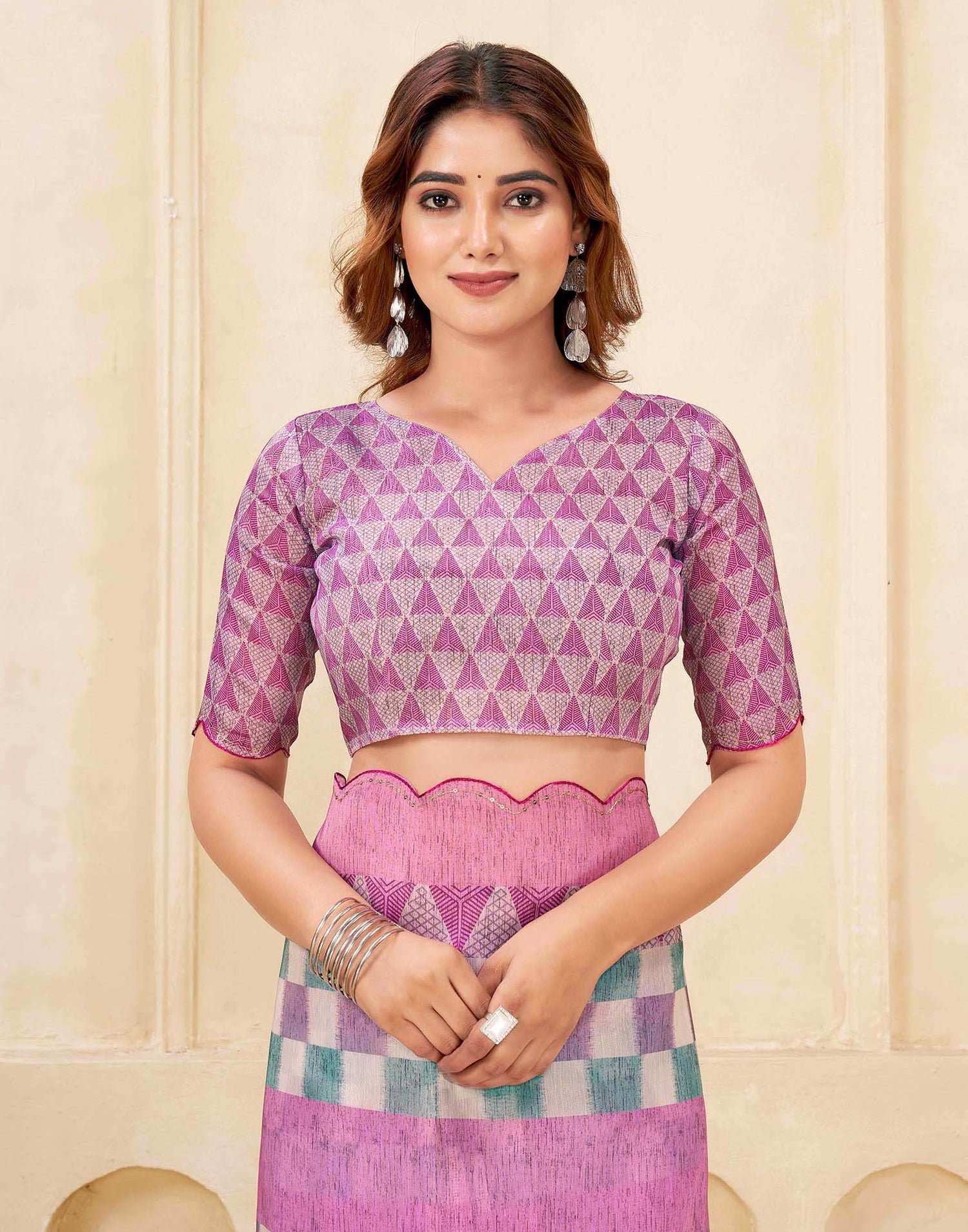 Pink Chanderi Printed Saree