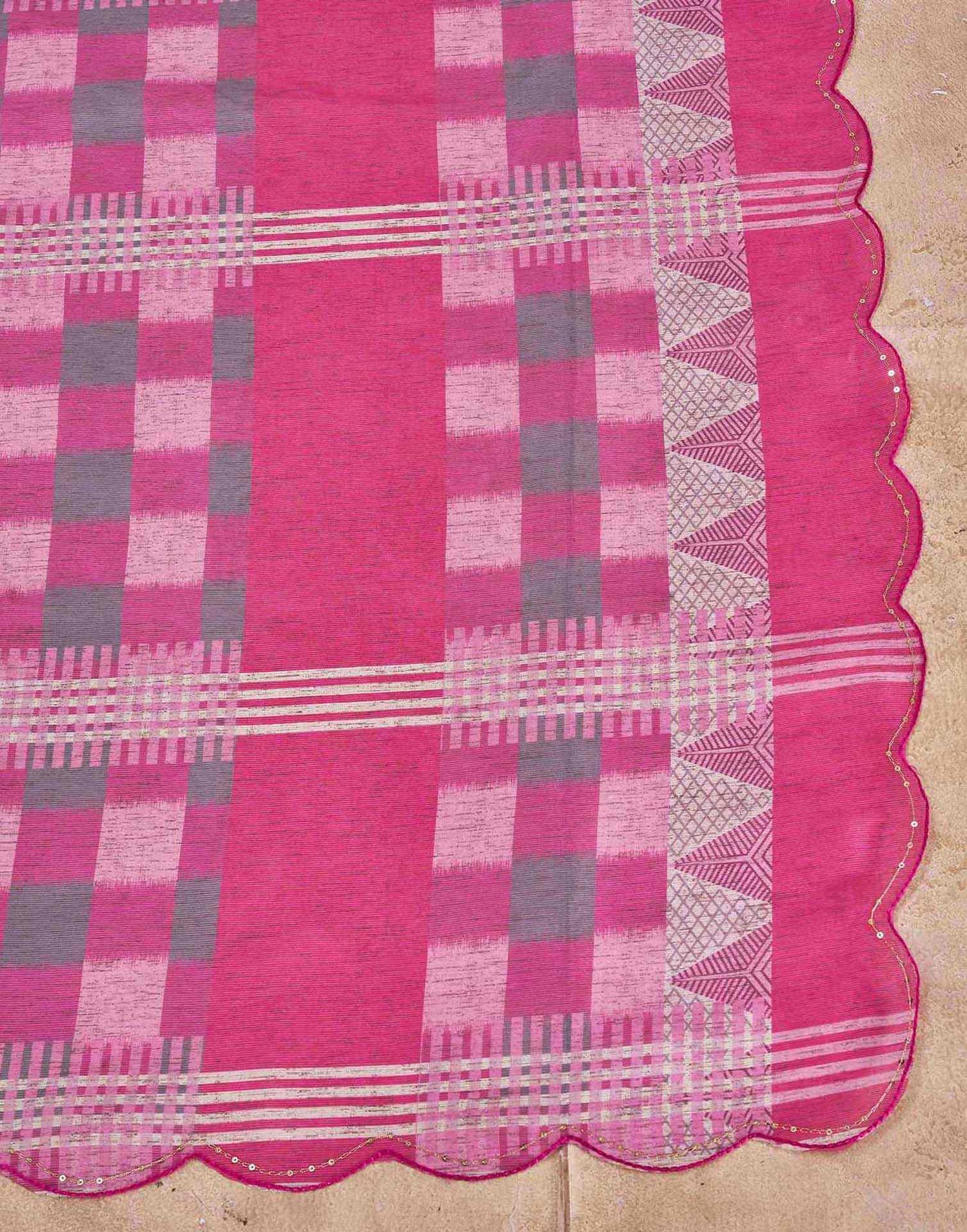 Pink Chanderi Printed Saree