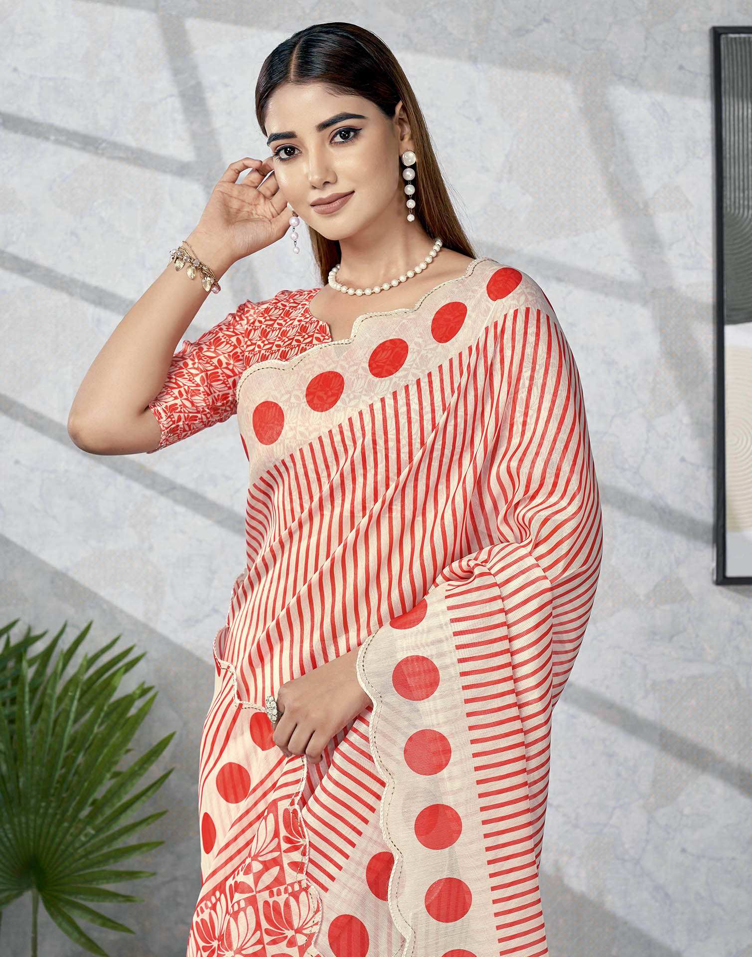 Off White Chanderi Printed Saree