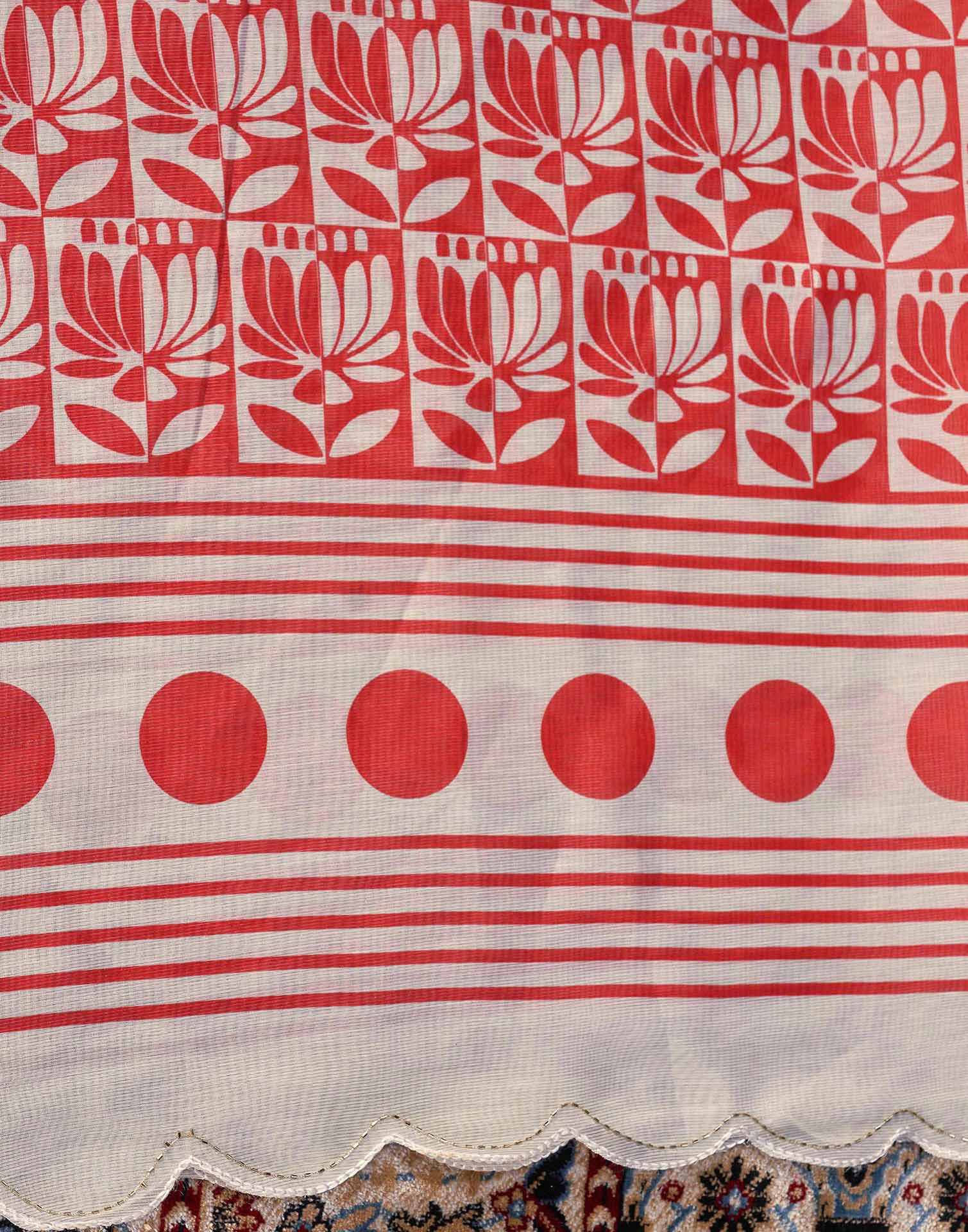 Off White Chanderi Printed Saree