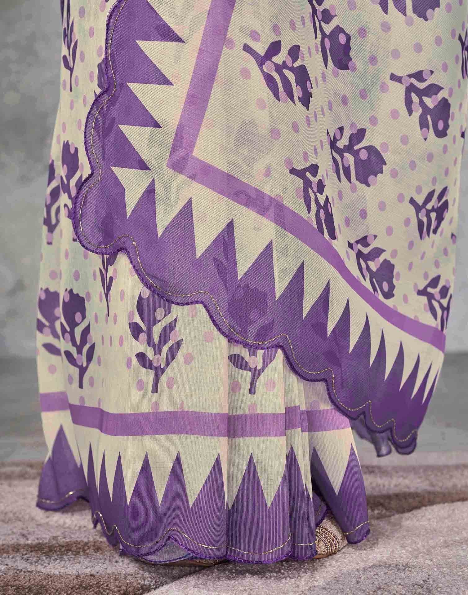 Off White Chanderi Printed Saree