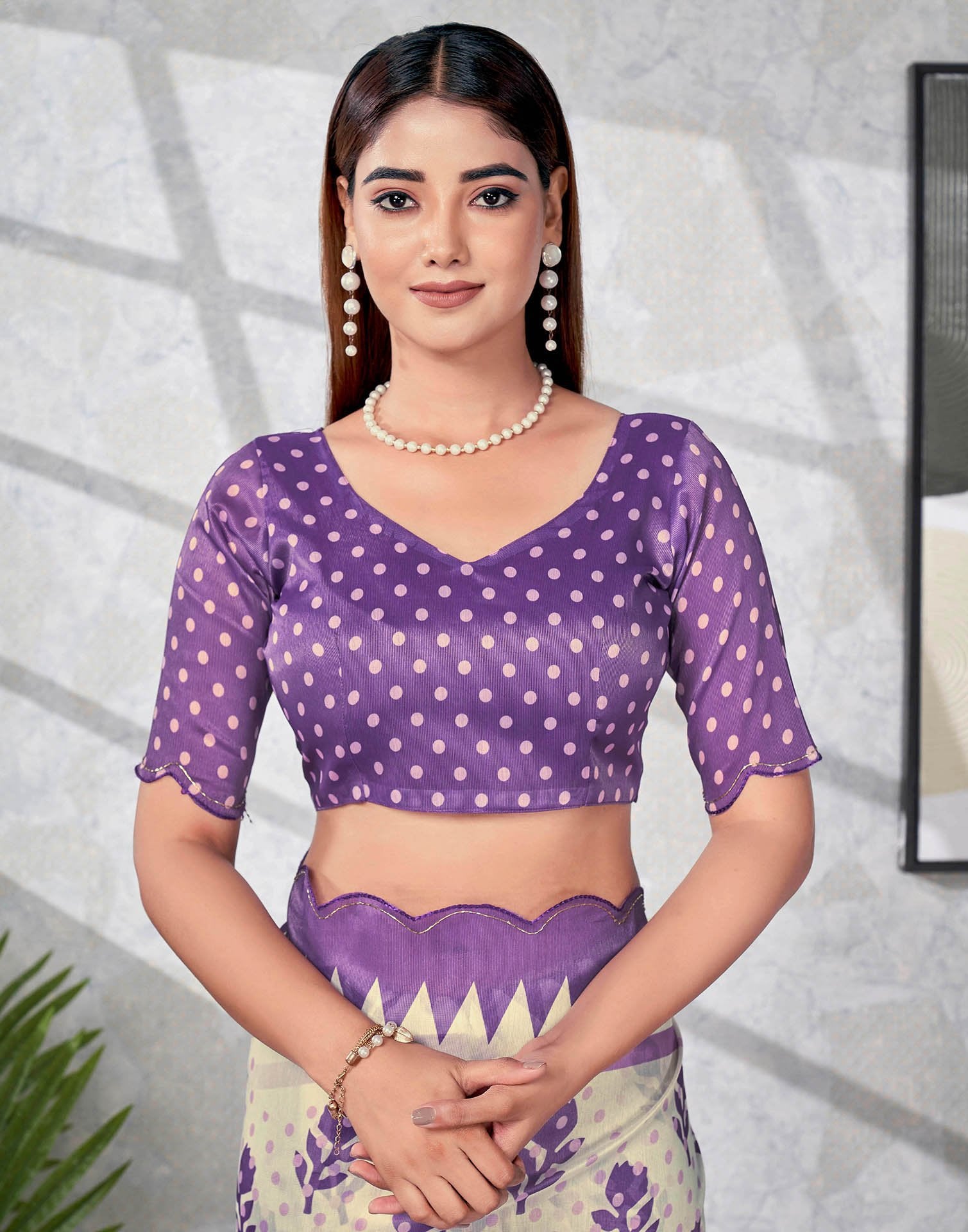 Off White Chanderi Printed Saree