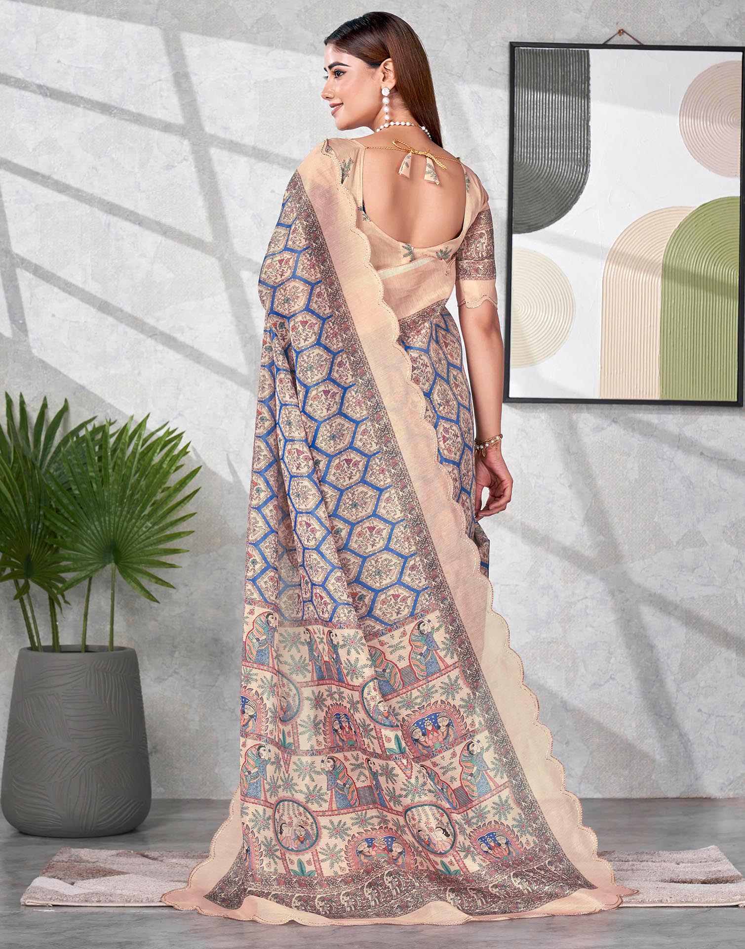 Peach Chanderi Printed Saree