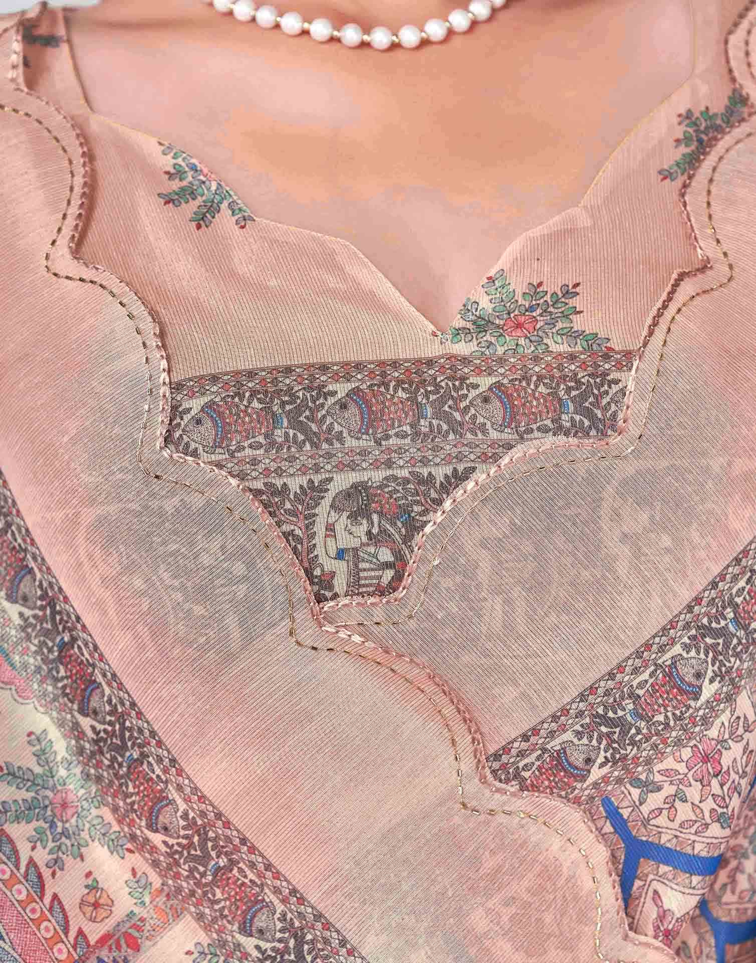 Peach Chanderi Printed Saree