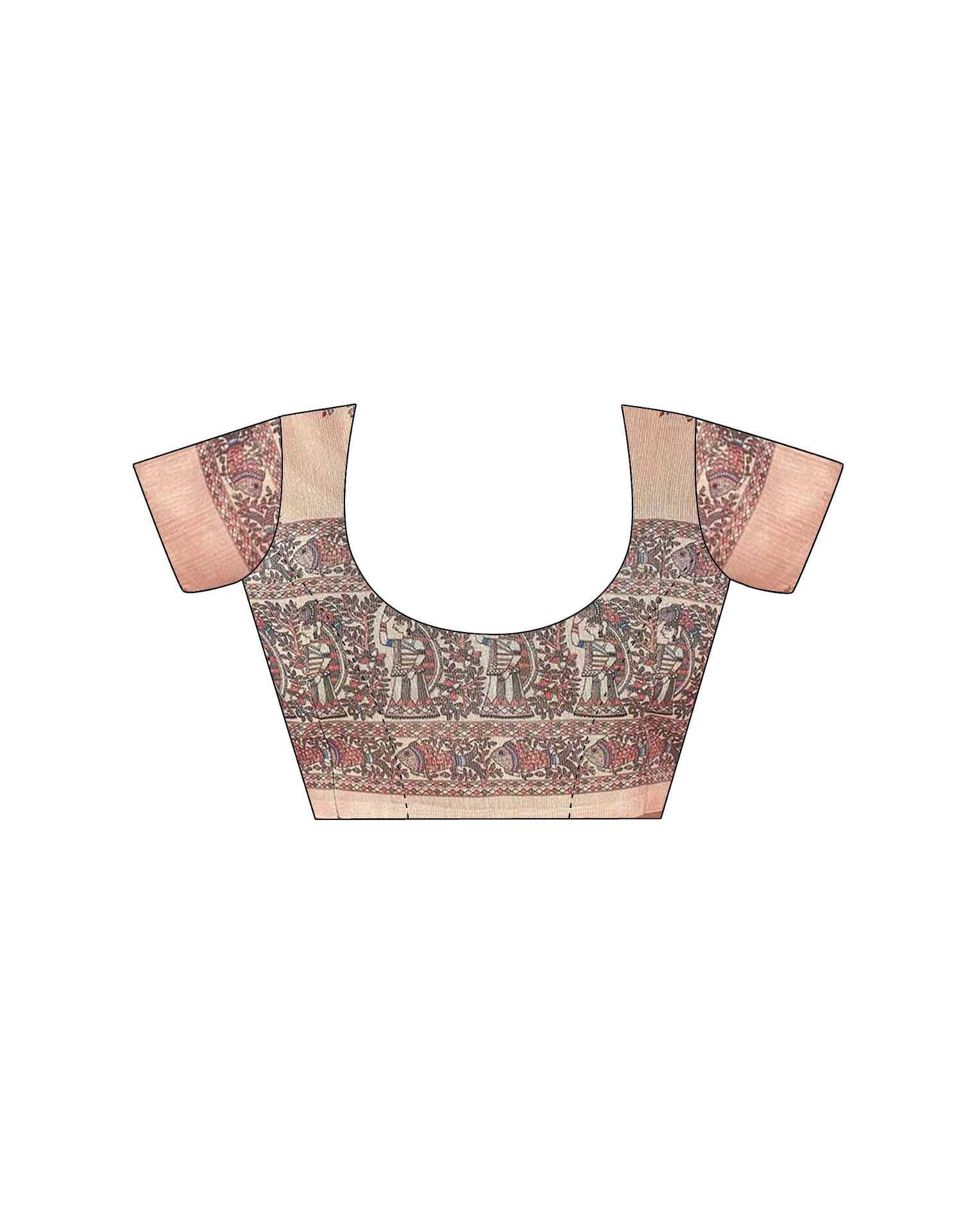 Peach Chanderi Printed Saree
