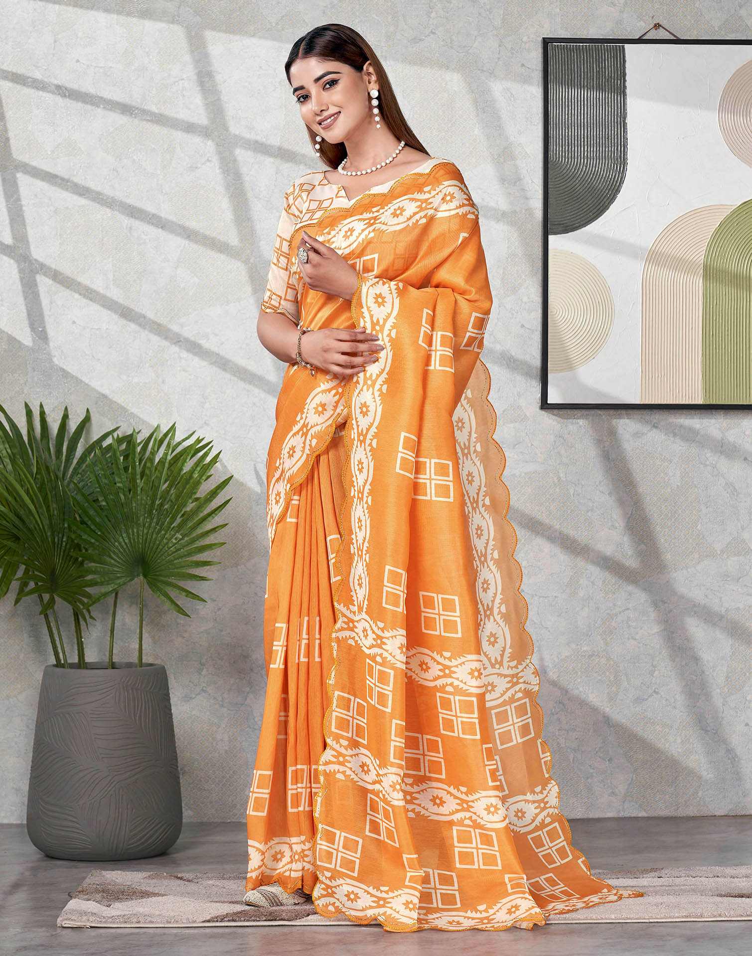 Turmeric Yellow Chanderi Printed Saree