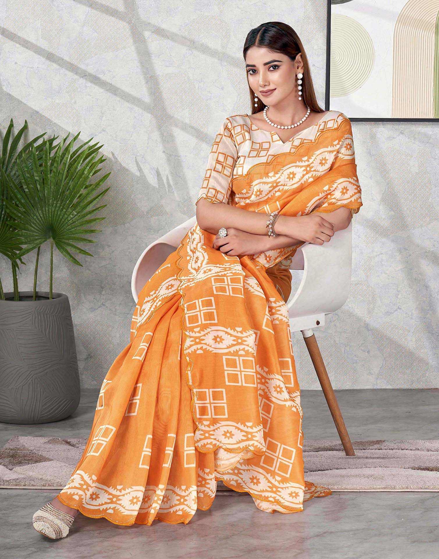 Turmeric Yellow Chanderi Printed Saree