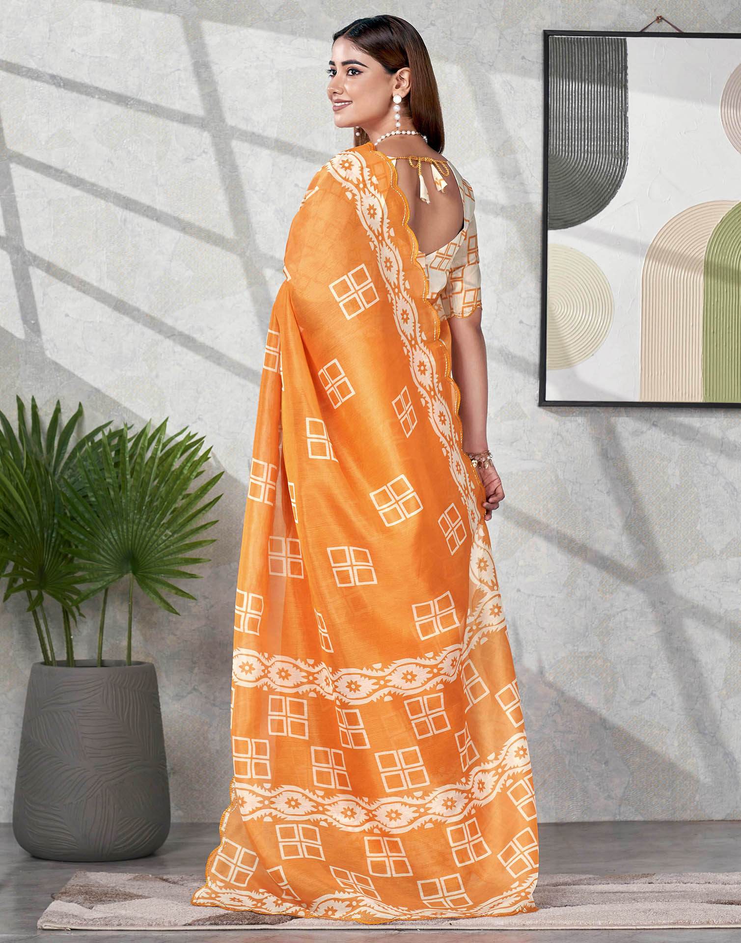 Turmeric Yellow Chanderi Printed Saree