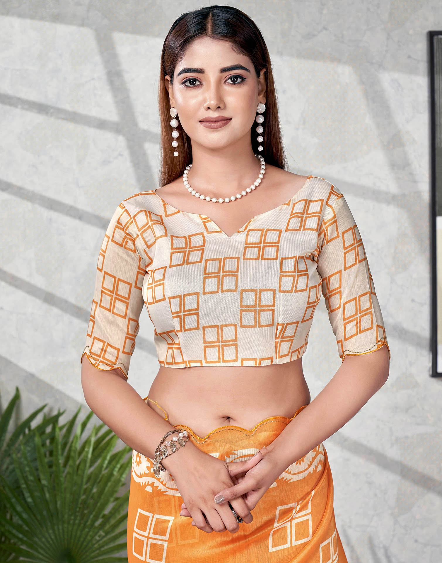 Turmeric Yellow Chanderi Printed Saree