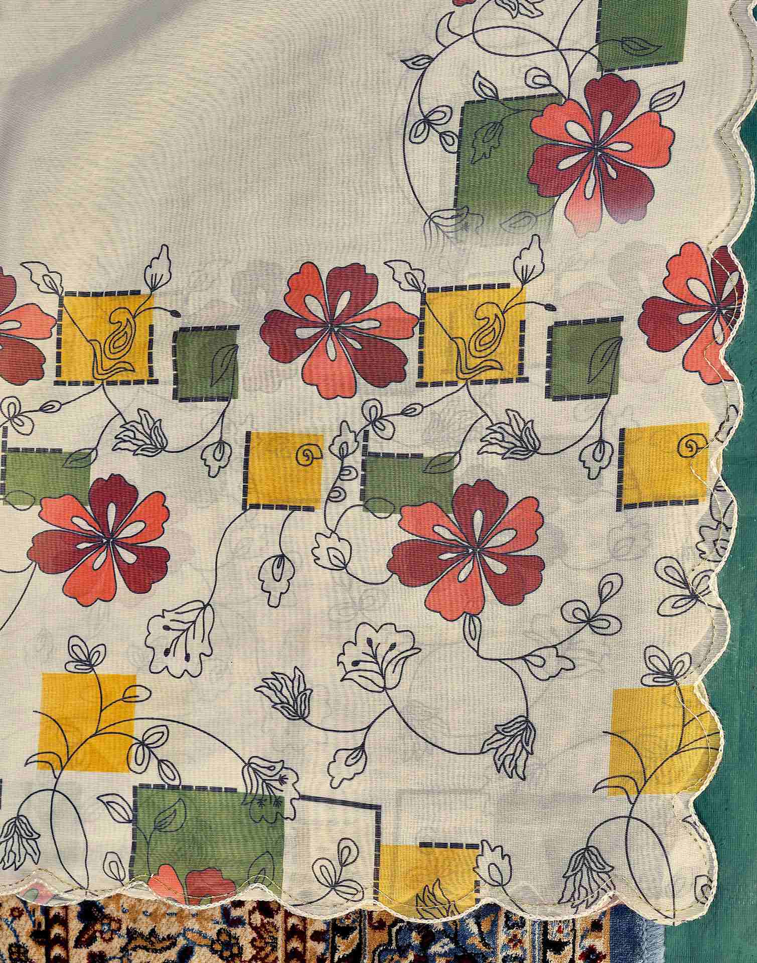 Cream Chanderi Printed Saree