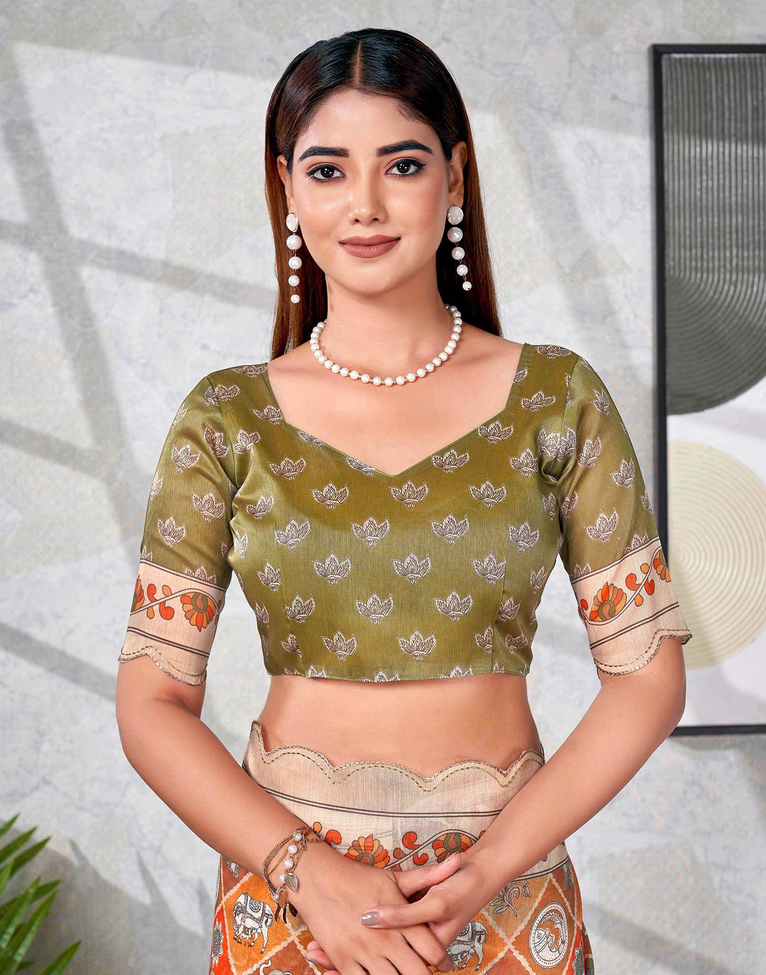 Peach Chanderi Printed Saree