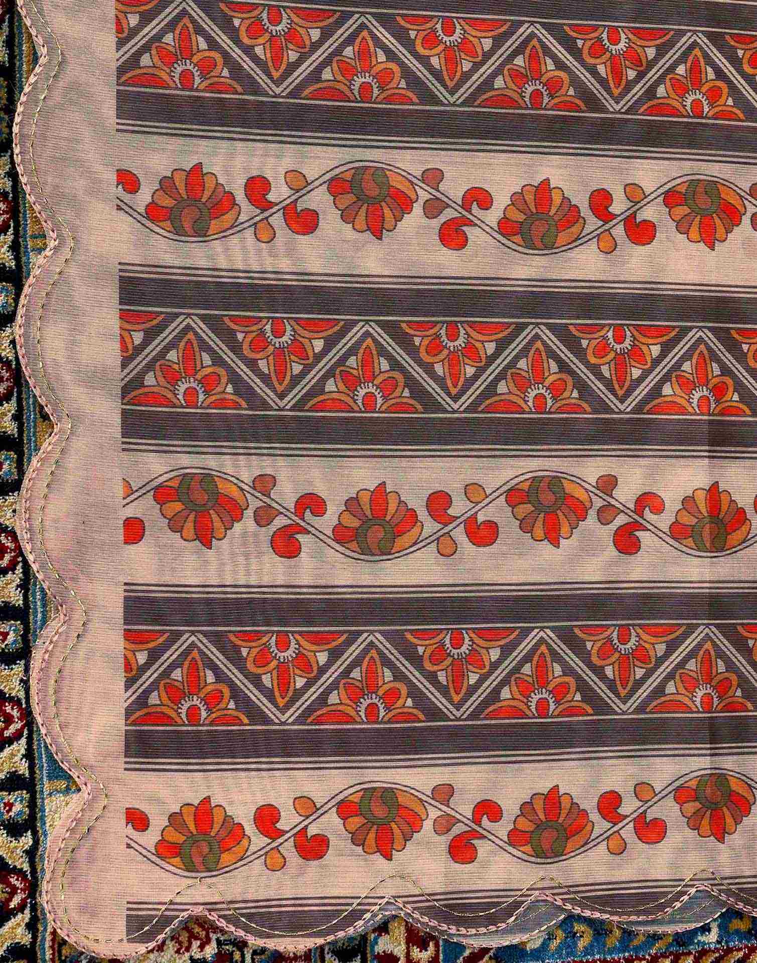Peach Chanderi Printed Saree
