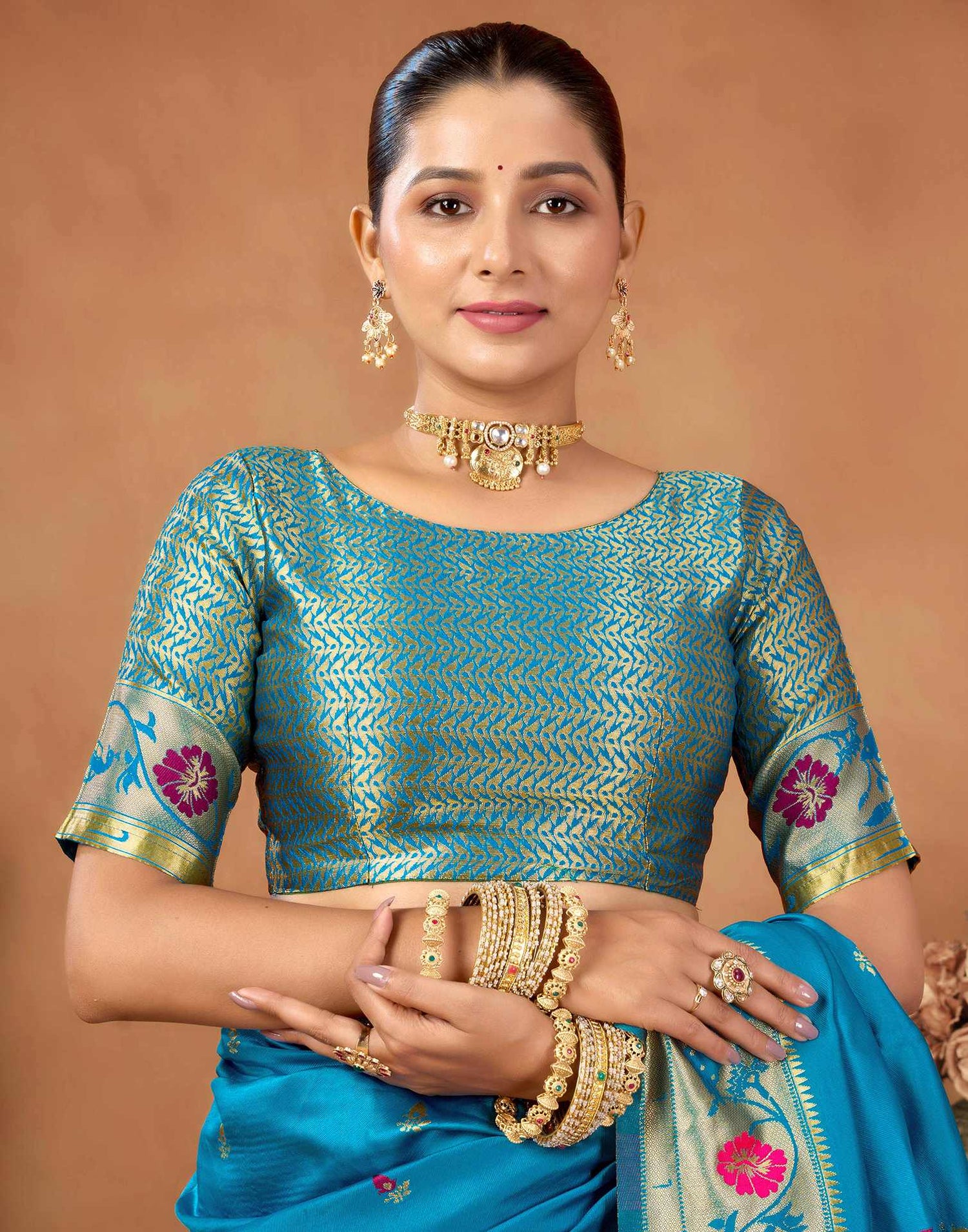 Teal Blue Silk Woven Paithani Saree