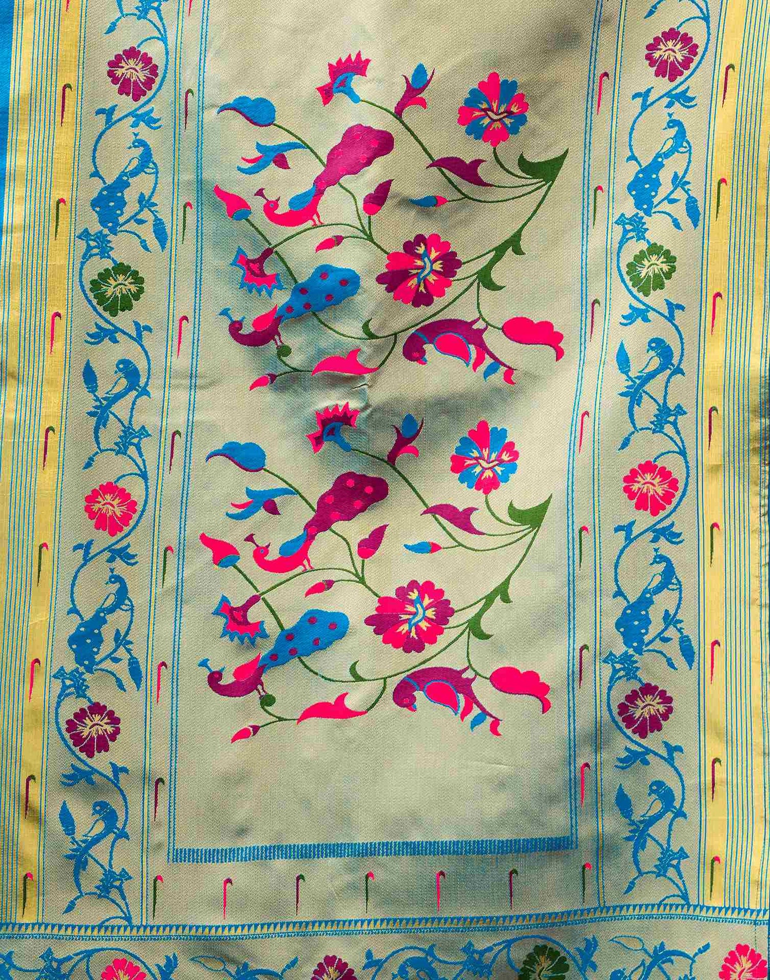 Teal Blue Silk Woven Paithani Saree