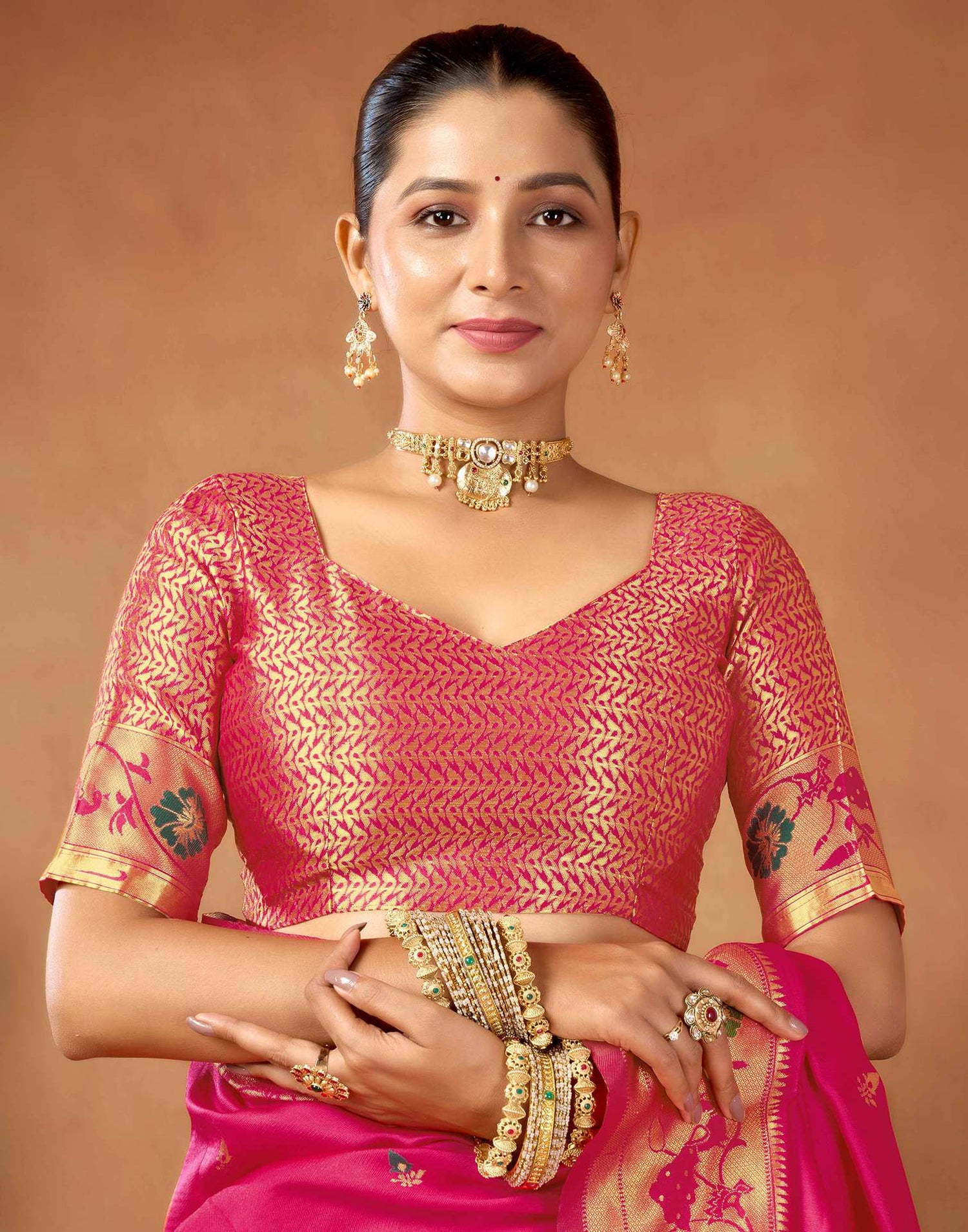 Bright Pink Silk Woven Paithani Saree