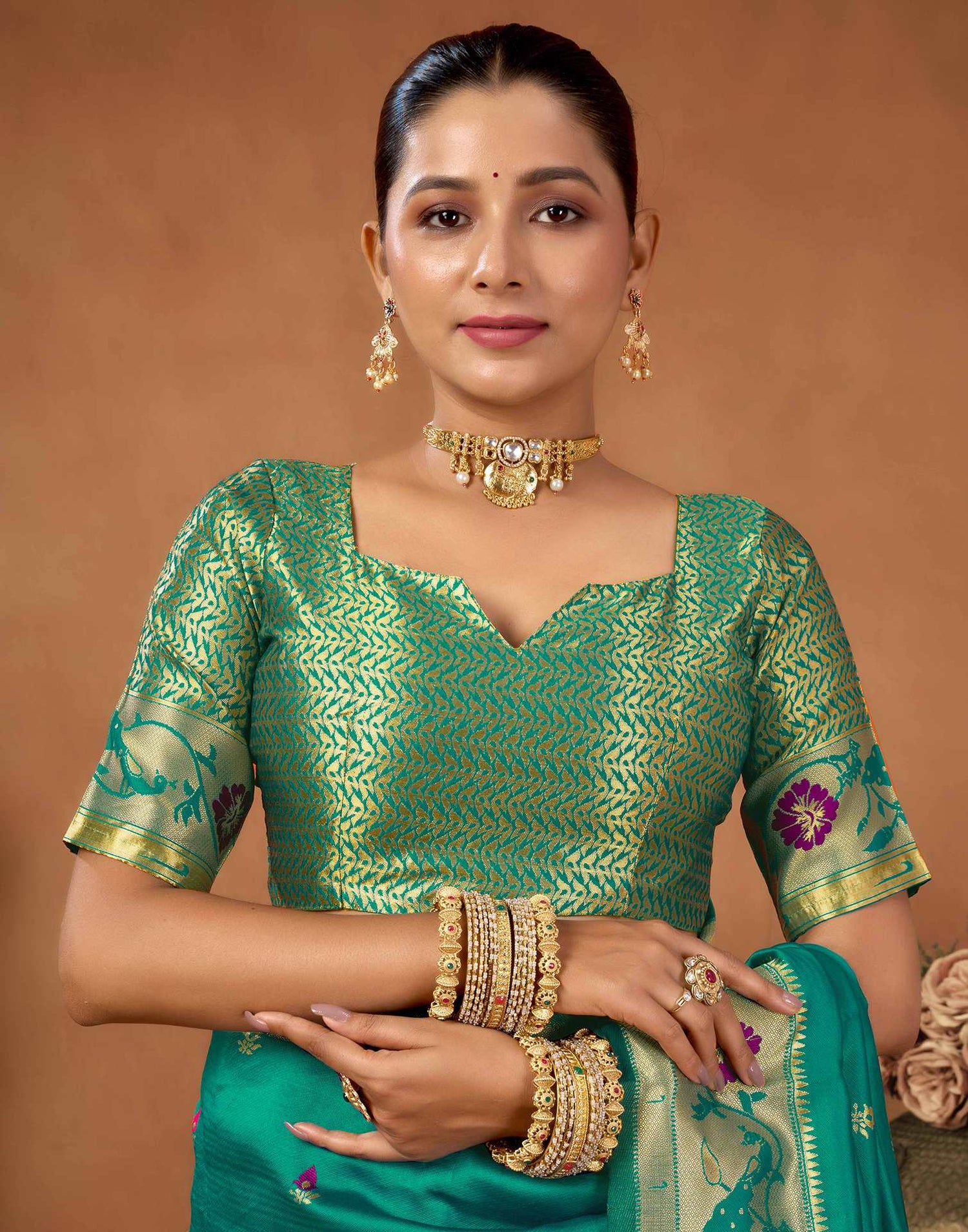 Teal Green Silk Woven Paithani Saree