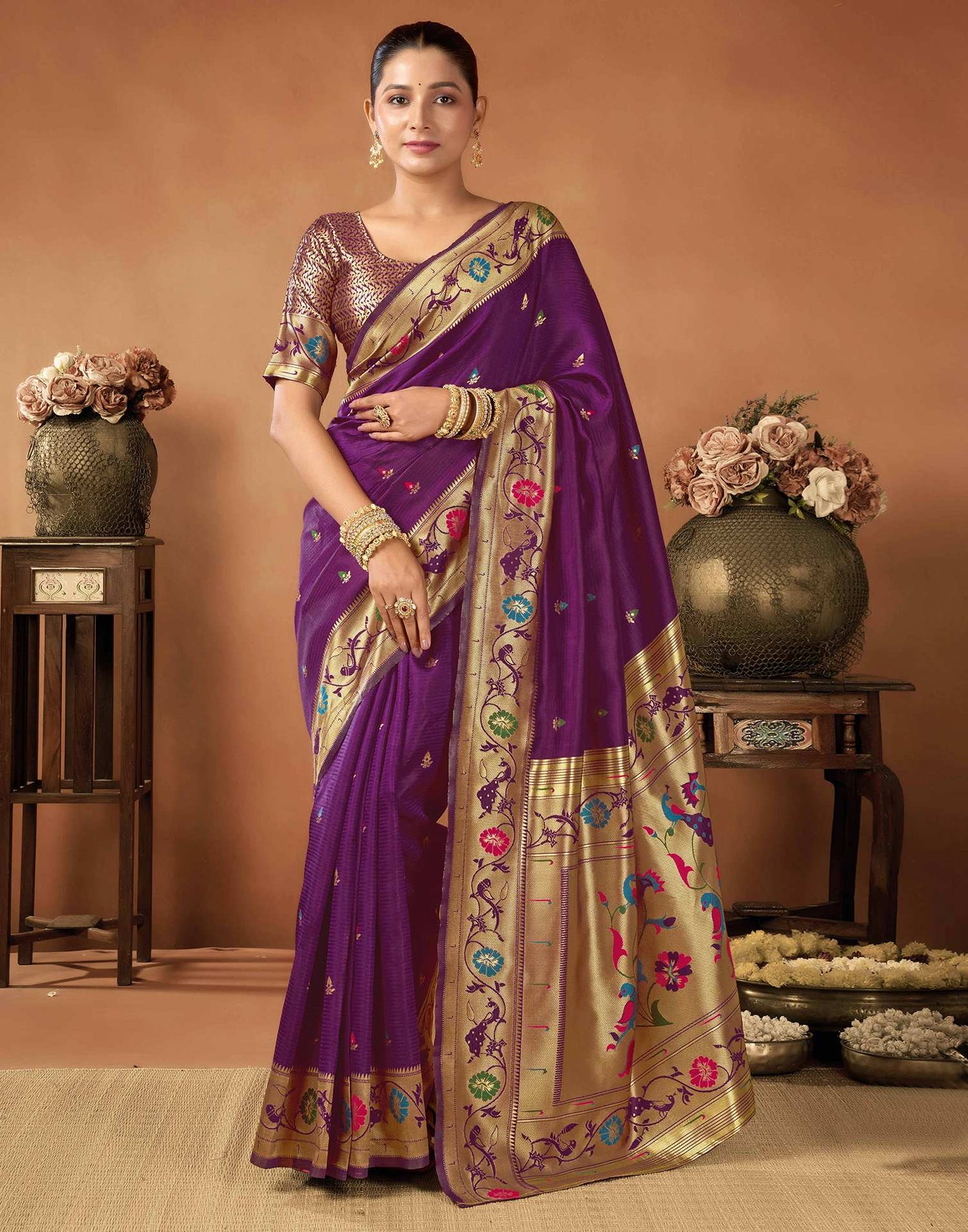 Dark Purple Silk Woven Paithani Saree
