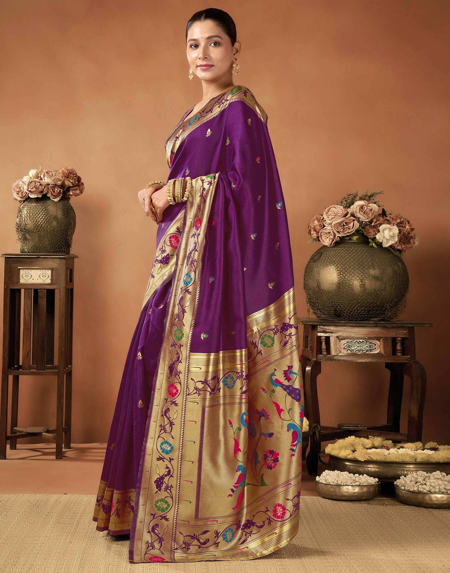Dark Purple Silk Woven Paithani Saree