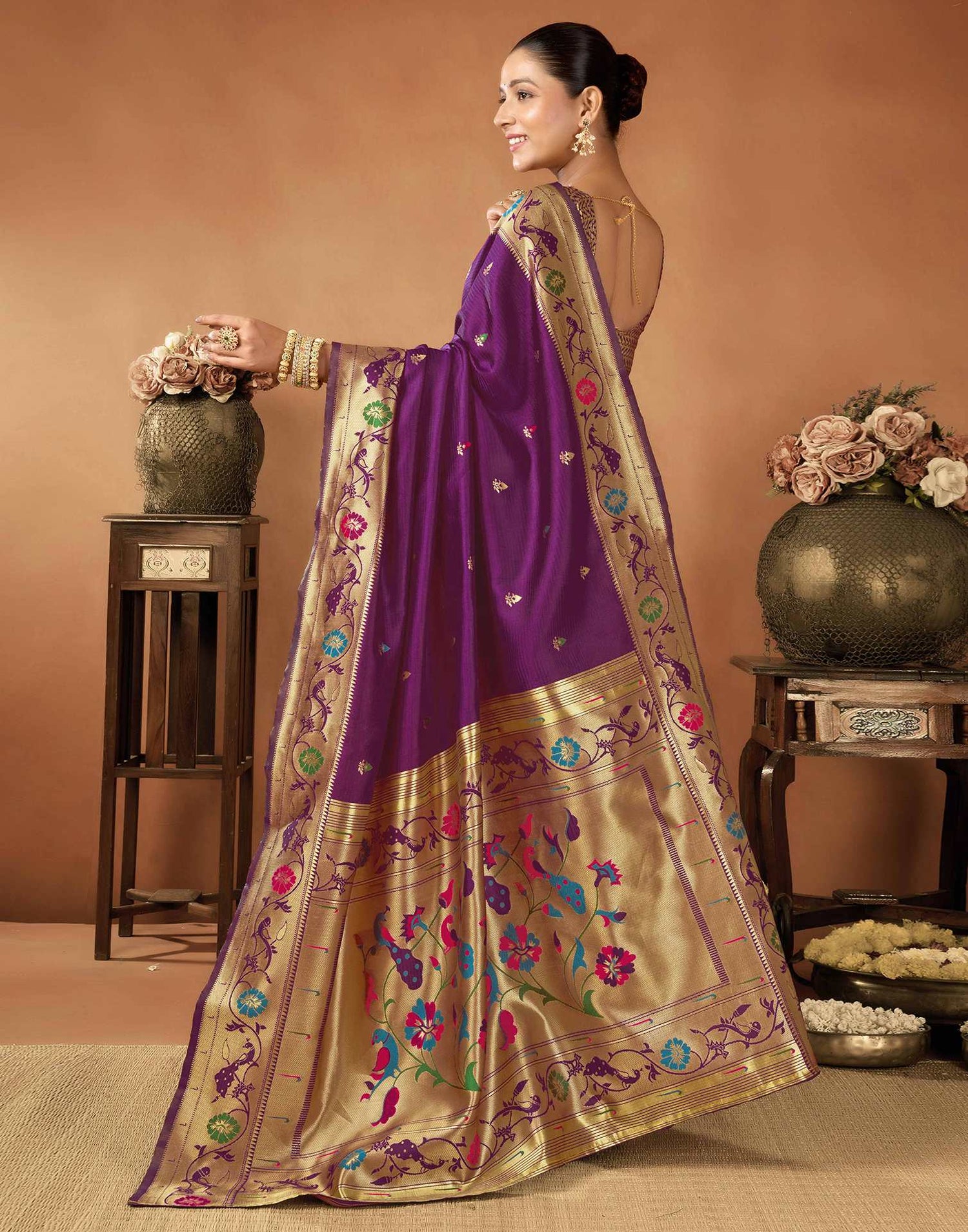Dark Purple Silk Woven Paithani Saree