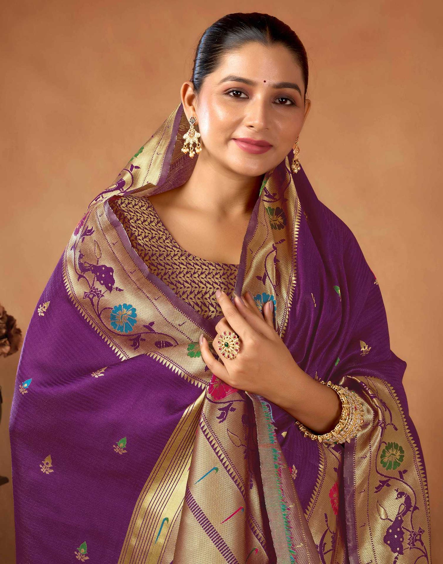 Dark Purple Silk Woven Paithani Saree
