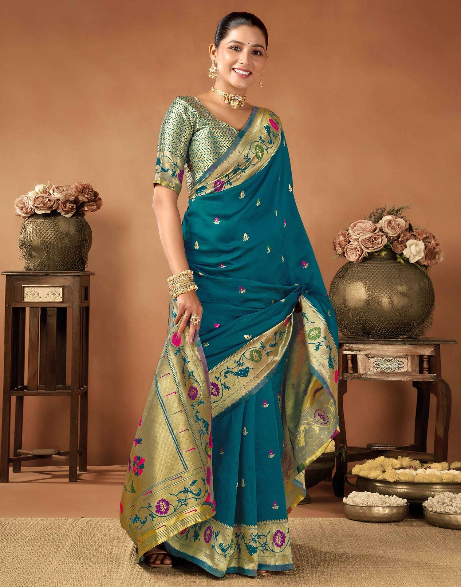 Rama Green Silk Woven Paithani Saree