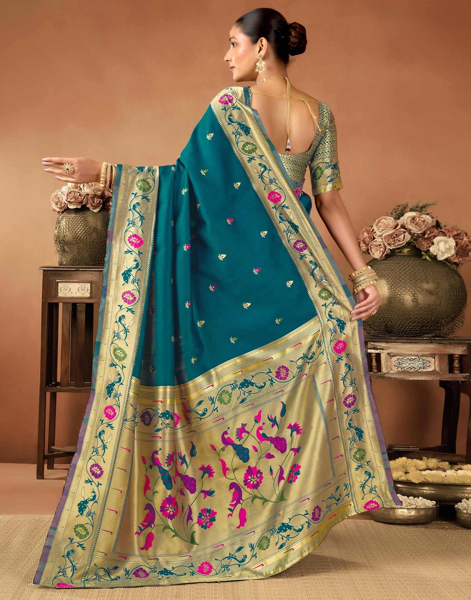 Rama Green Silk Woven Paithani Saree