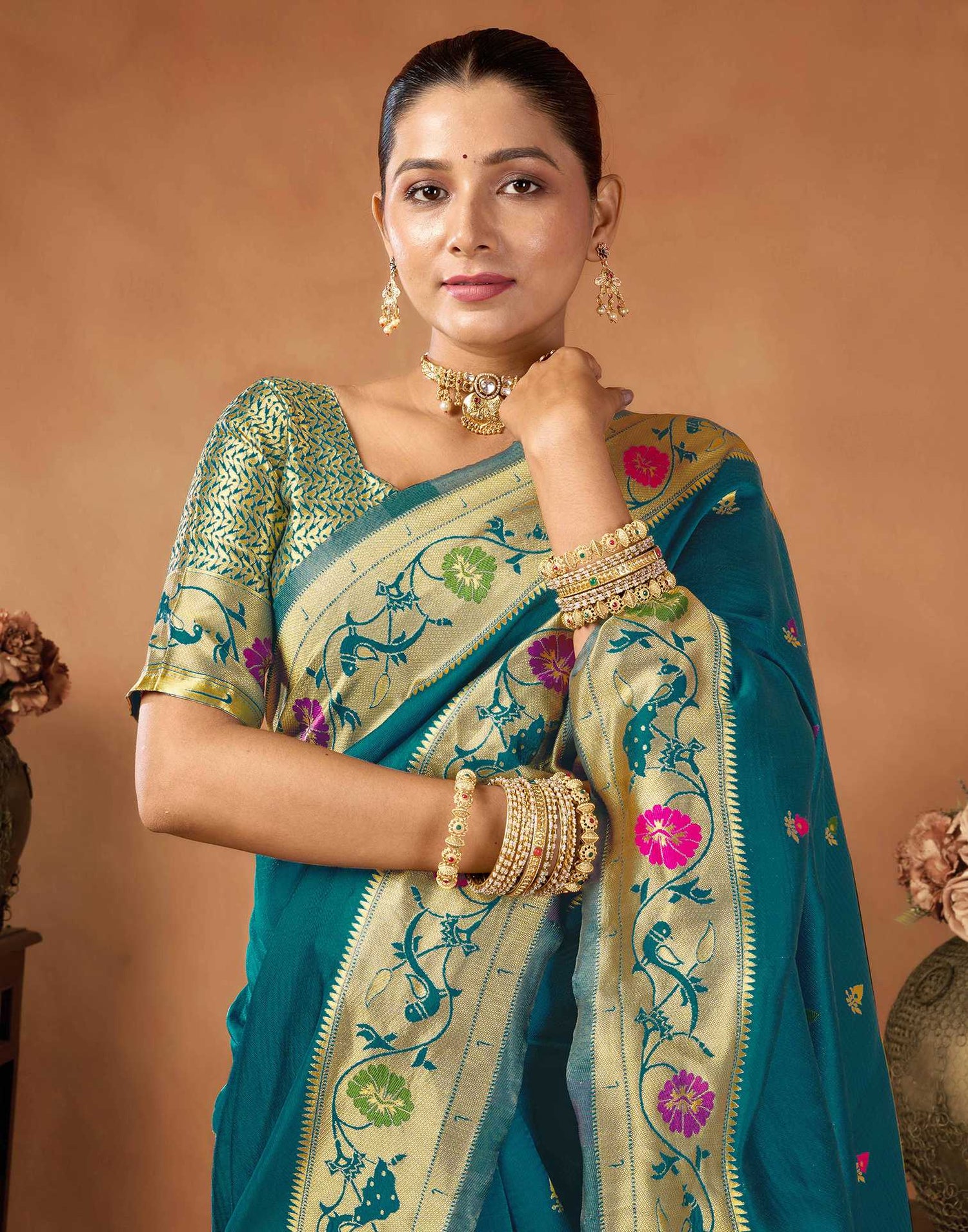 Rama Green Silk Woven Paithani Saree