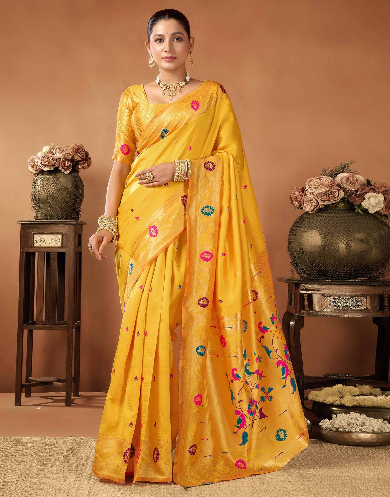 Yellow Silk Woven Paithani Saree