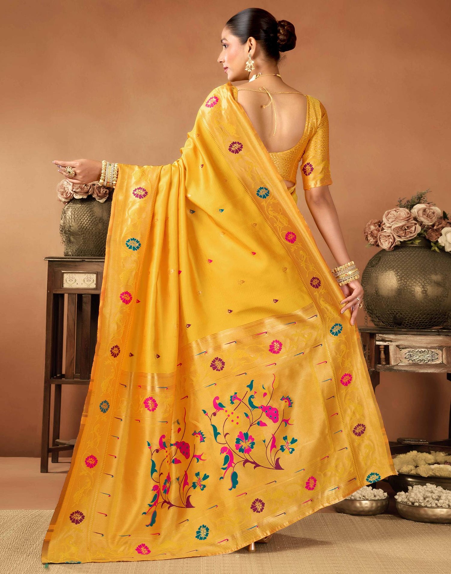 Yellow Silk Woven Paithani Saree