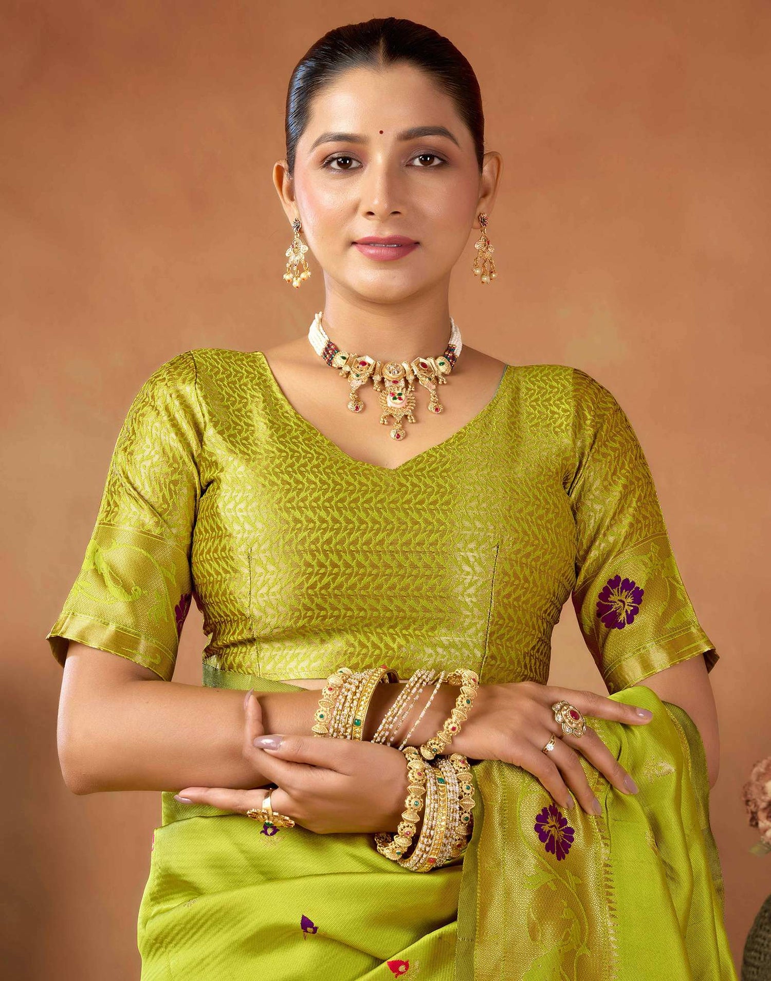 Lime Green Silk Woven Paithani Saree