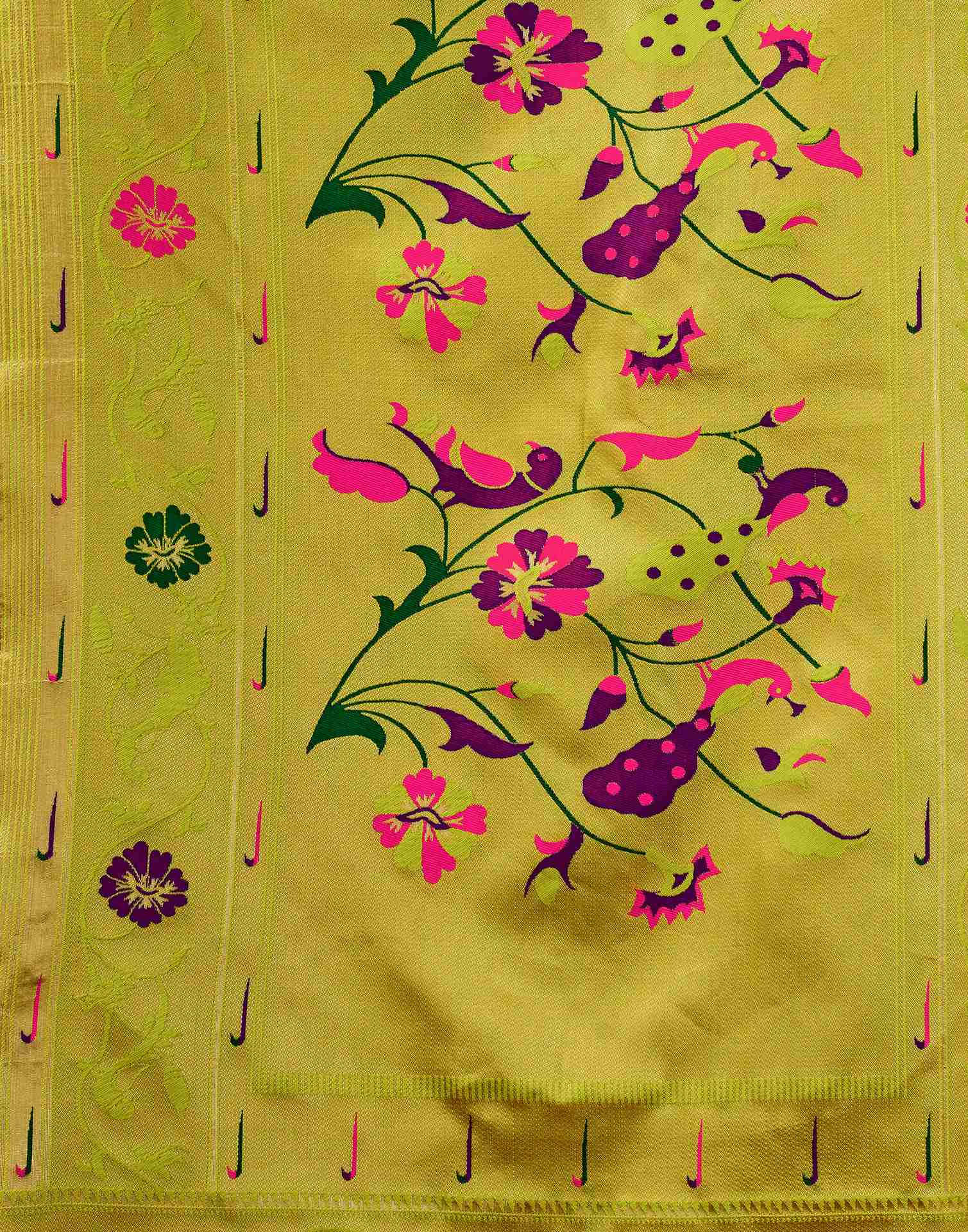 Lime Green Silk Woven Paithani Saree