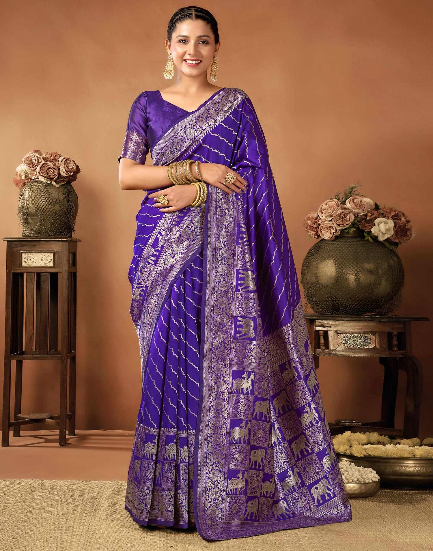 Dark Purple Silk Woven Saree
