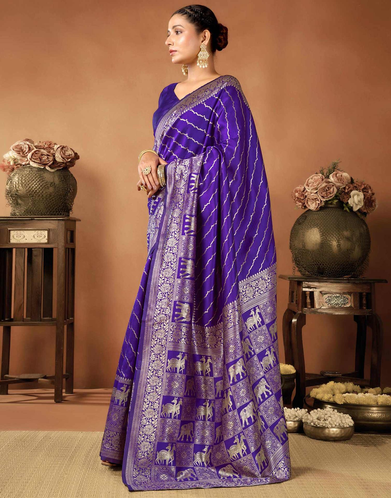 Dark Purple Silk Woven Saree