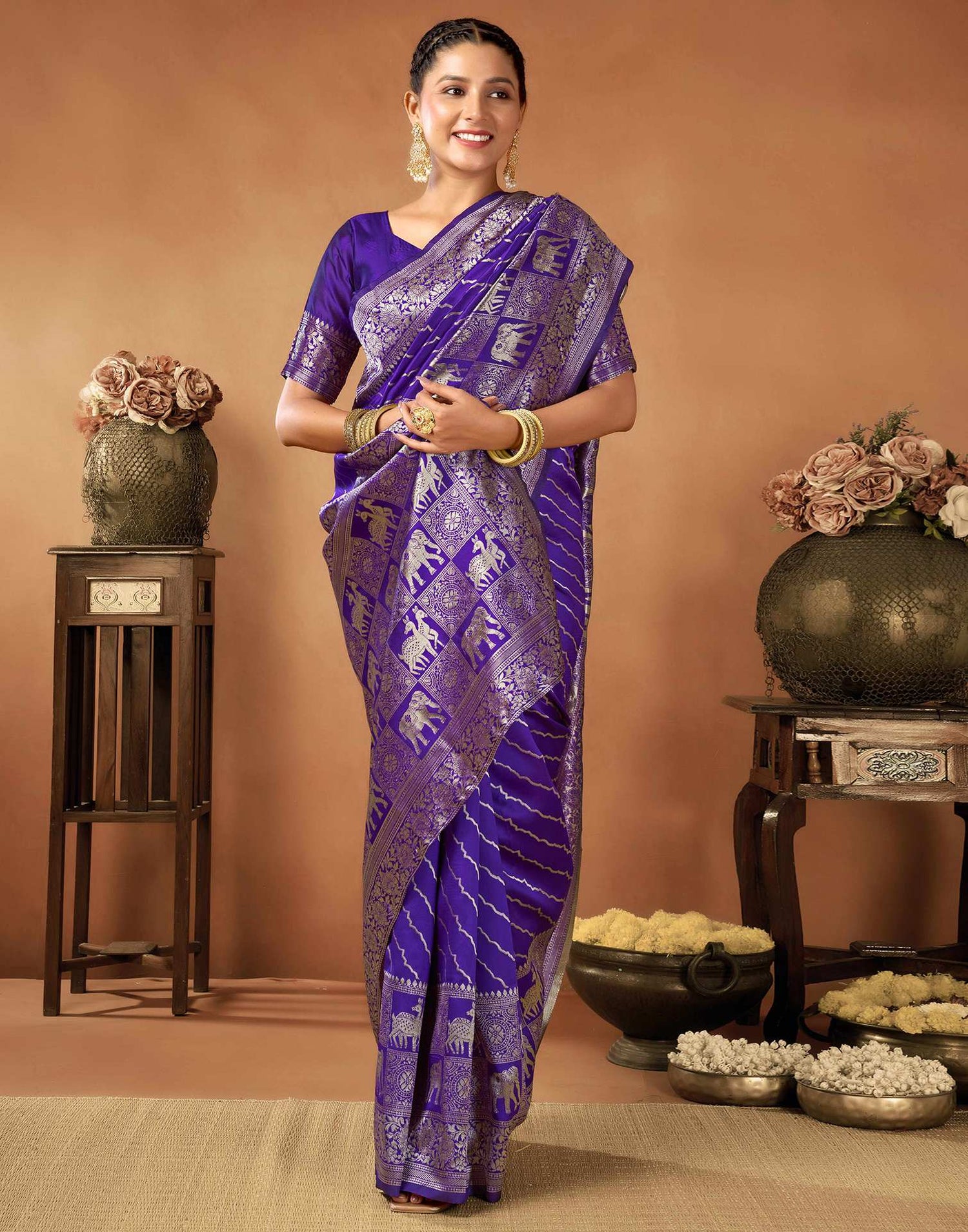 Dark Purple Silk Woven Saree