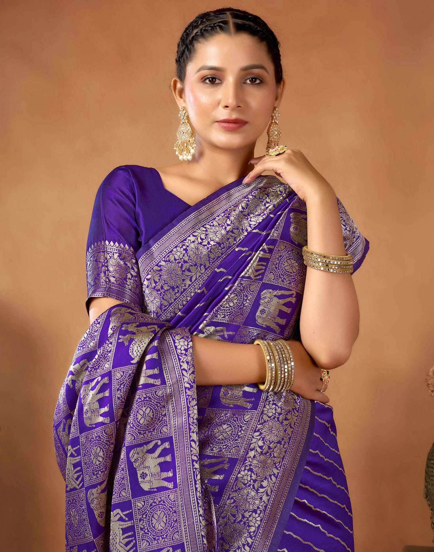 Dark Purple Silk Woven Saree