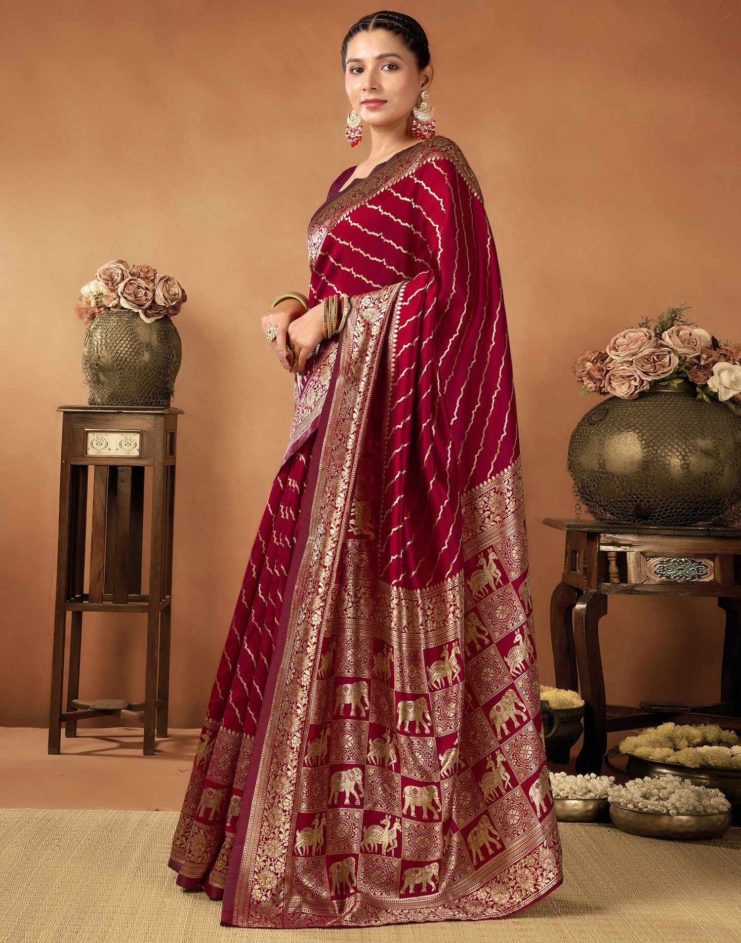 Maroon Silk Woven Saree
