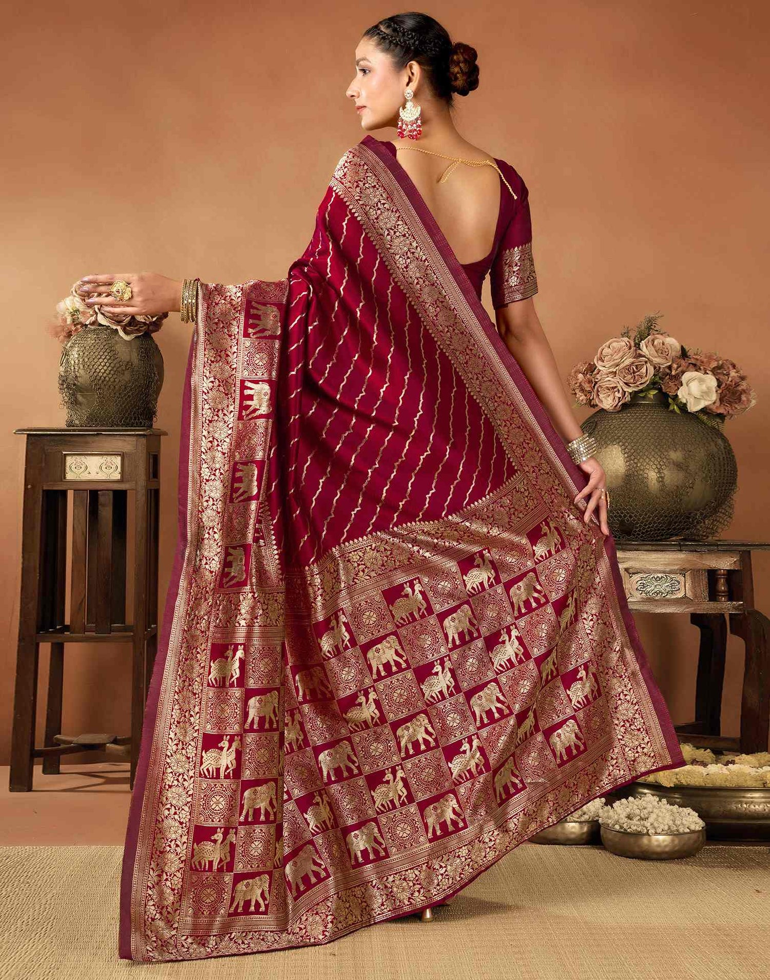 Maroon Silk Woven Saree