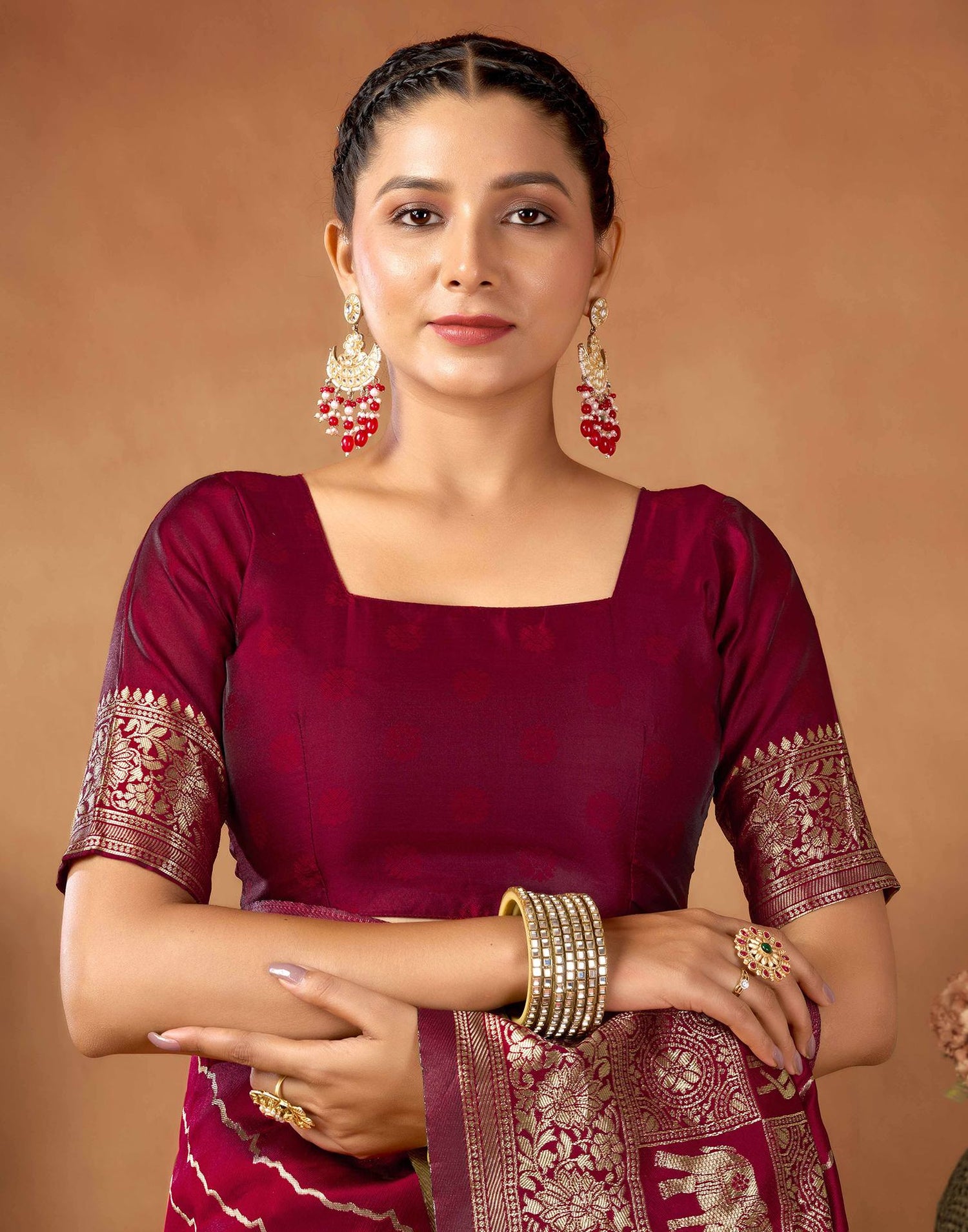 Maroon Silk Woven Saree