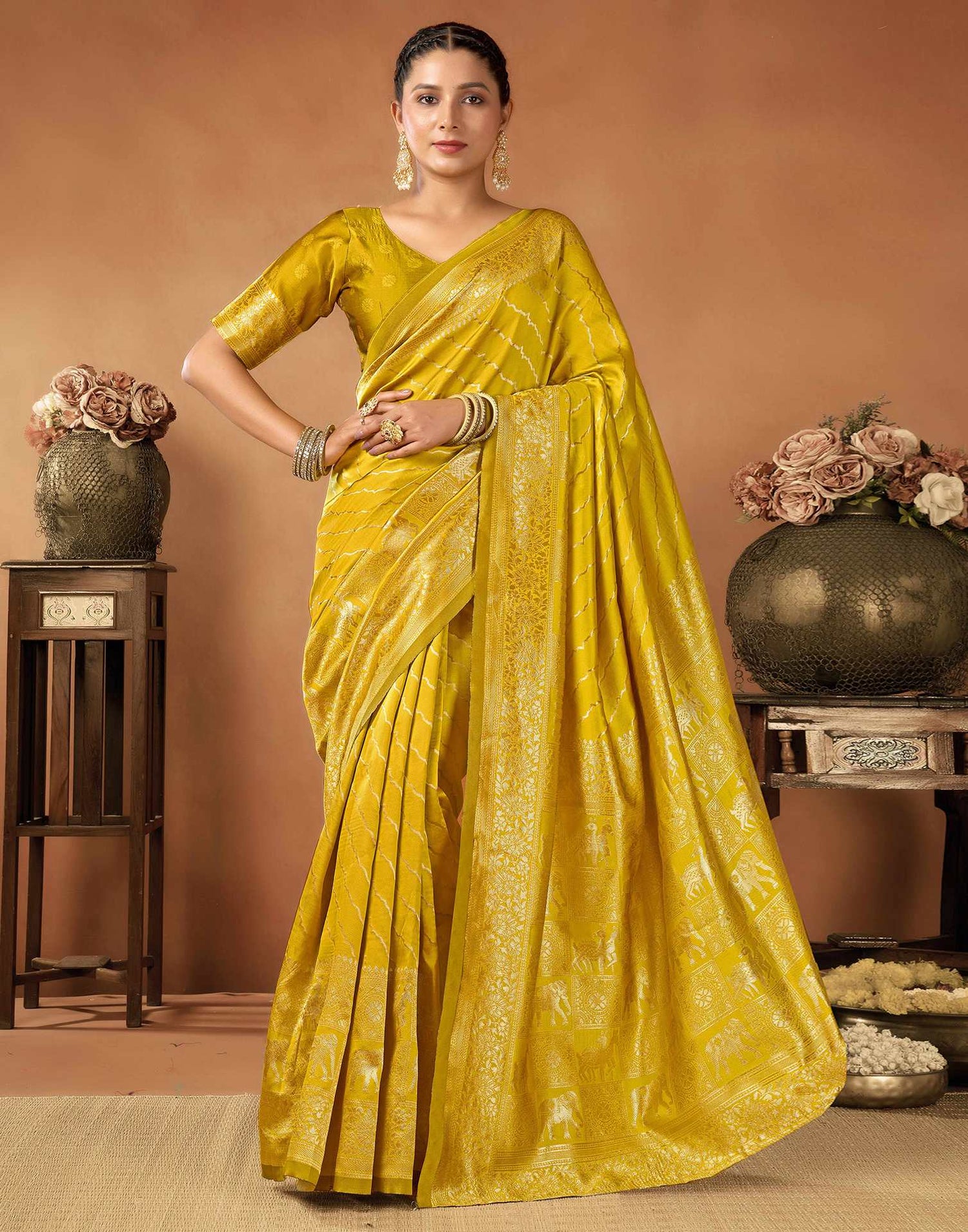 Mustard Yellow Silk Woven Saree