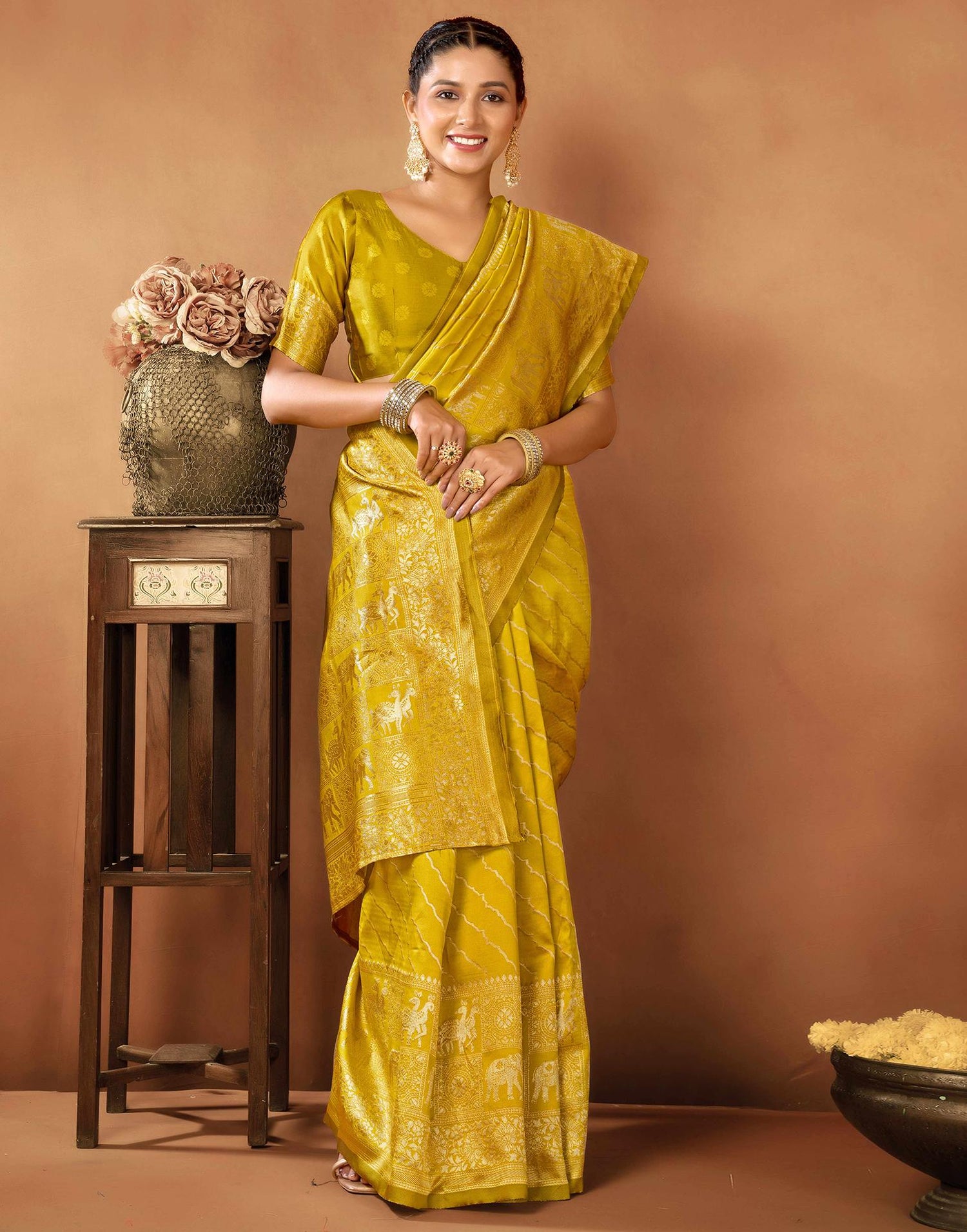 Mustard Yellow Silk Woven Saree